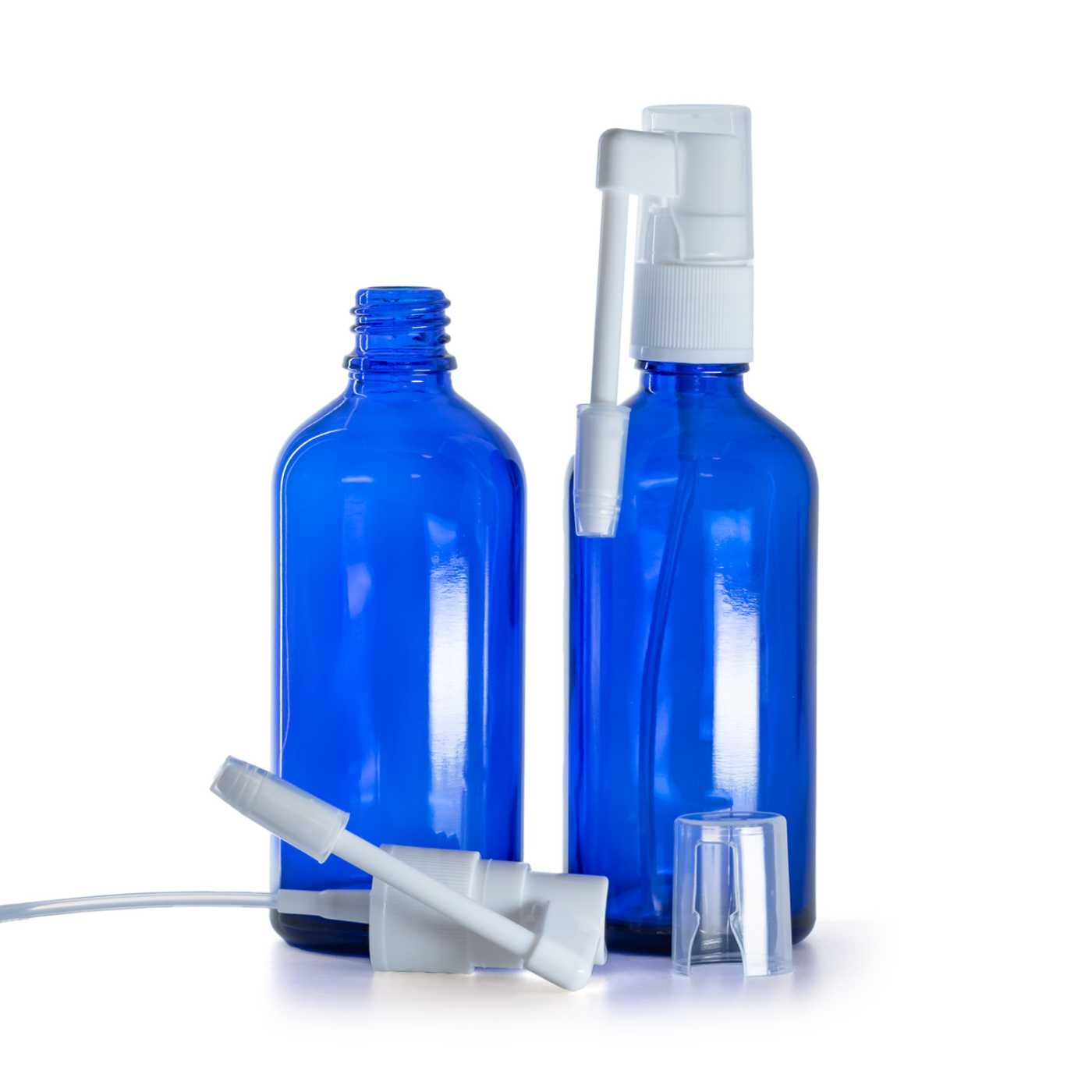 Blaue Glasflasche, Rachenspray, 100 ml