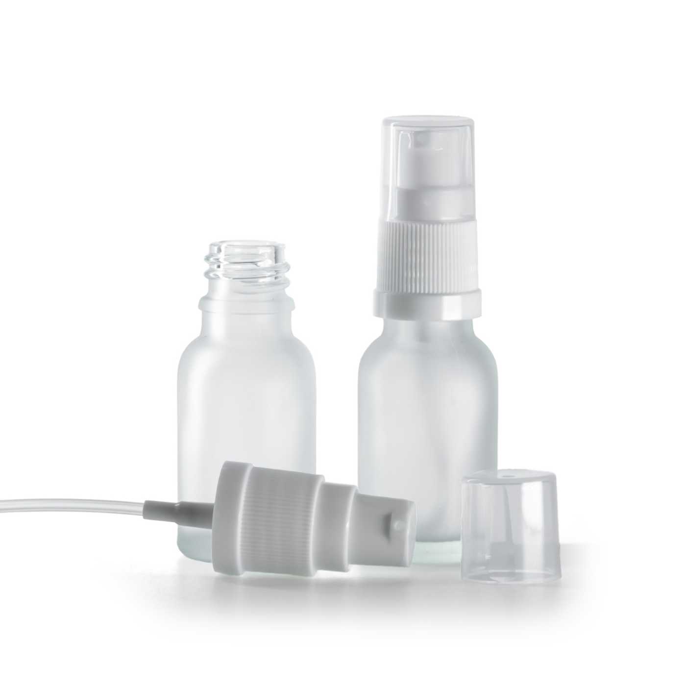 Flacon en verre clair dépoli avec pompe blanche, 15 ml