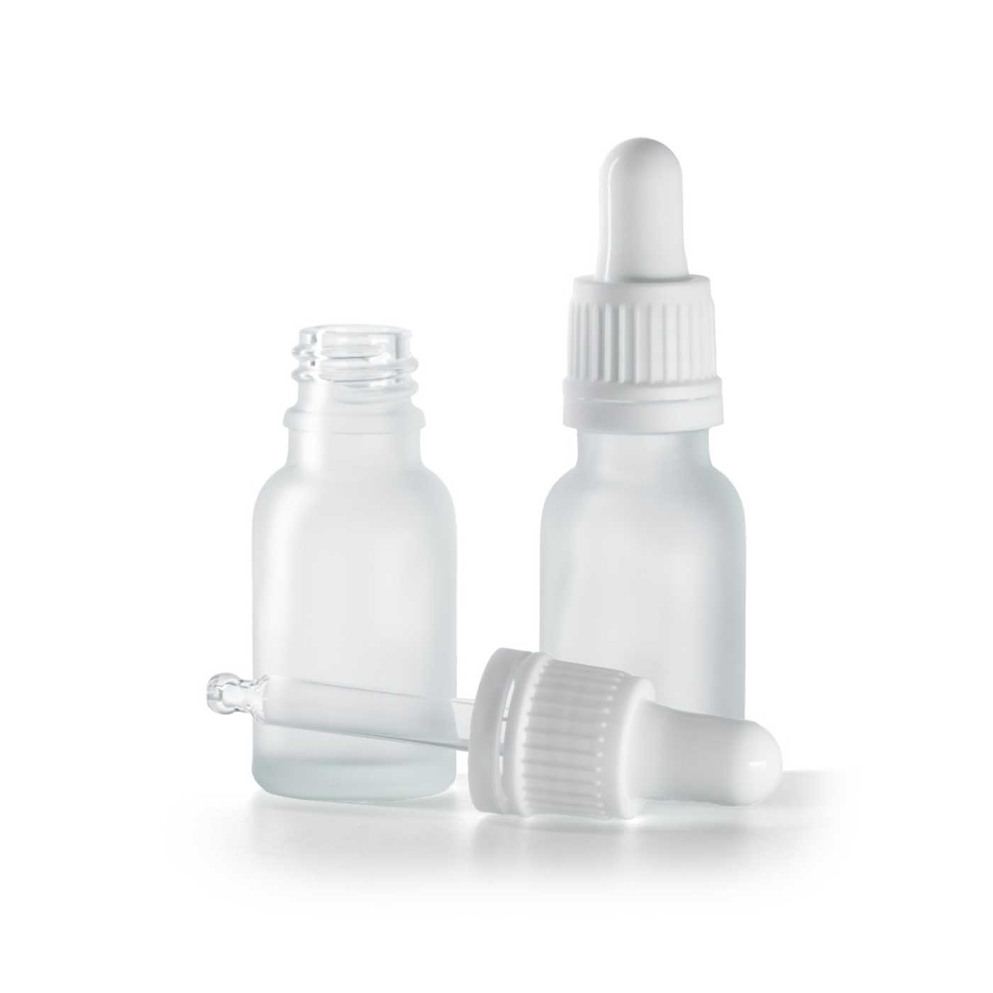 Sklenená fľaška, priehľadná, mliečna, biele kvapátko, 15 ml