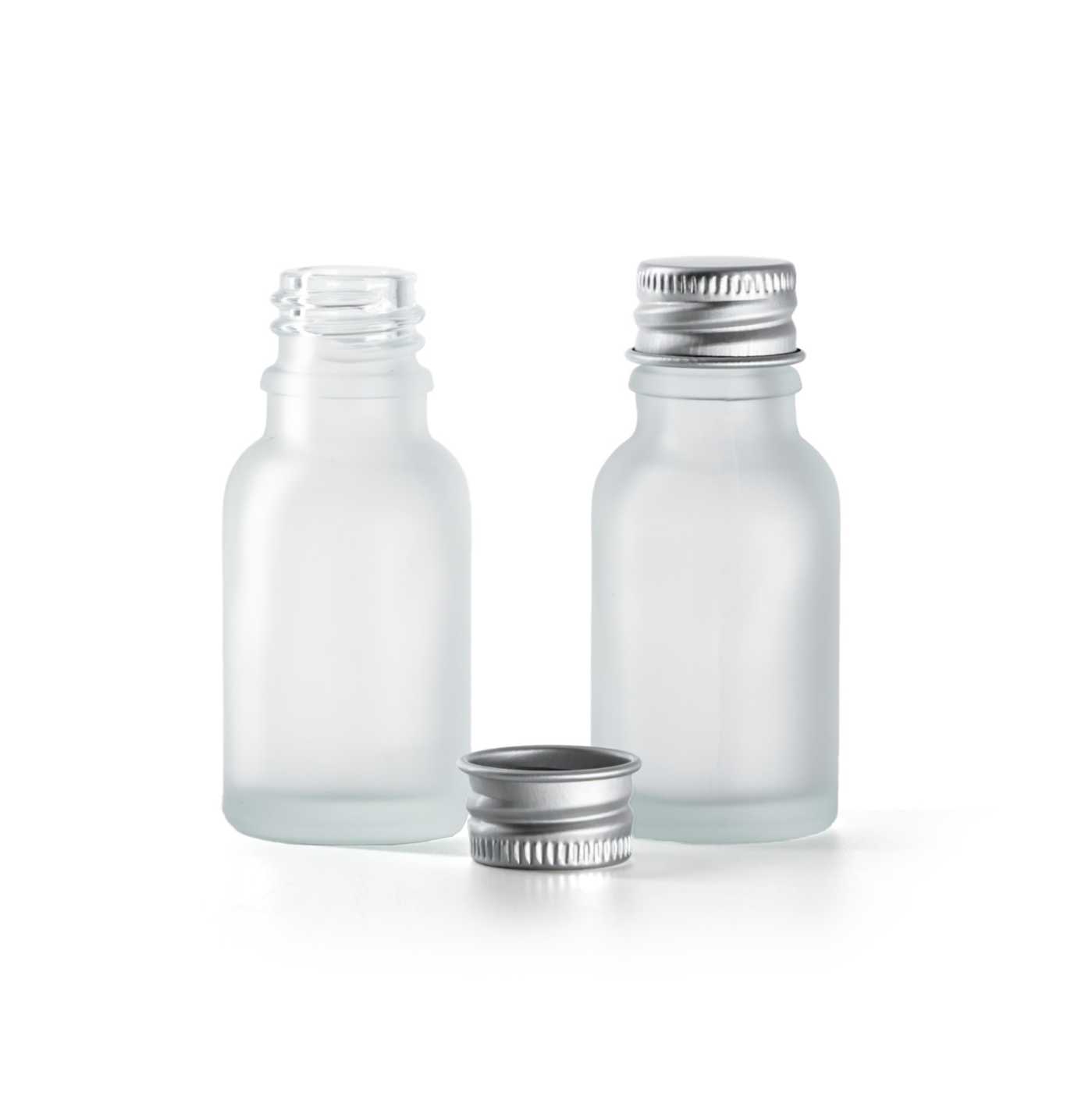 Butelka szklana, przezroczysta mleczna, nakrętka aluminiowa, 15 ml