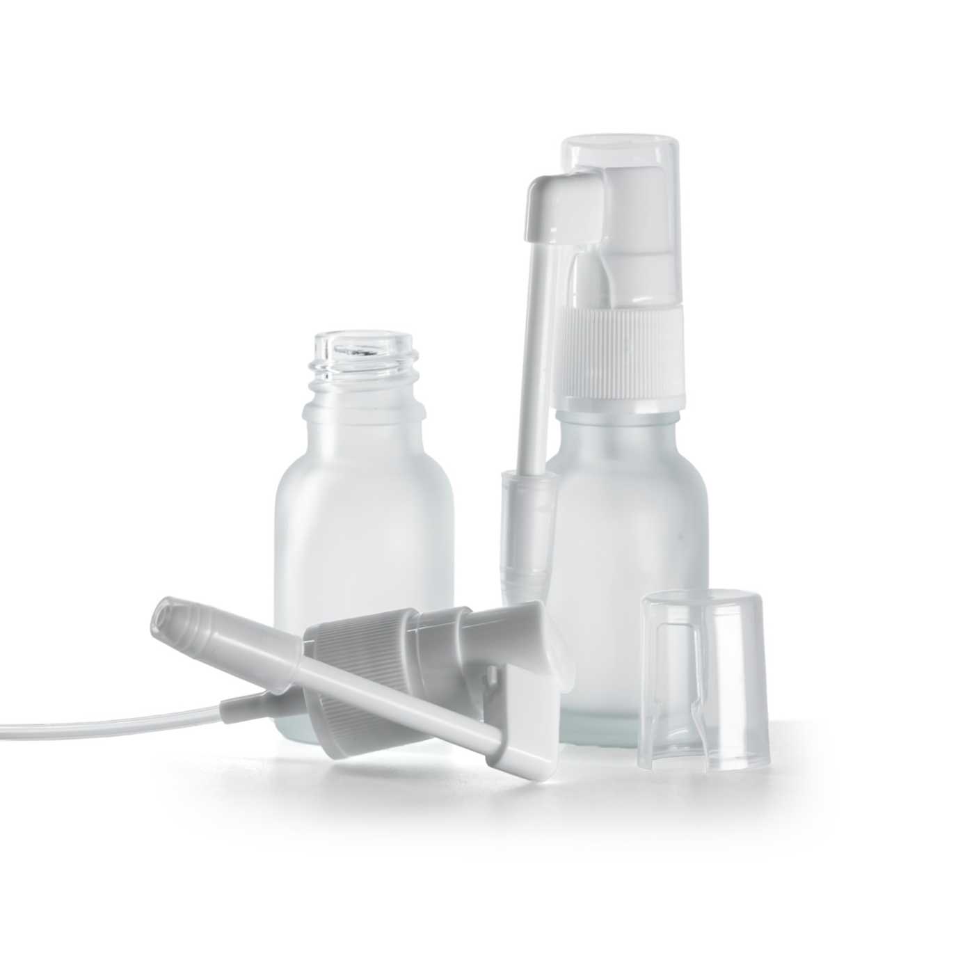 Butelka szklana, przezroczysta mleczna, spray do gardła, 15 ml