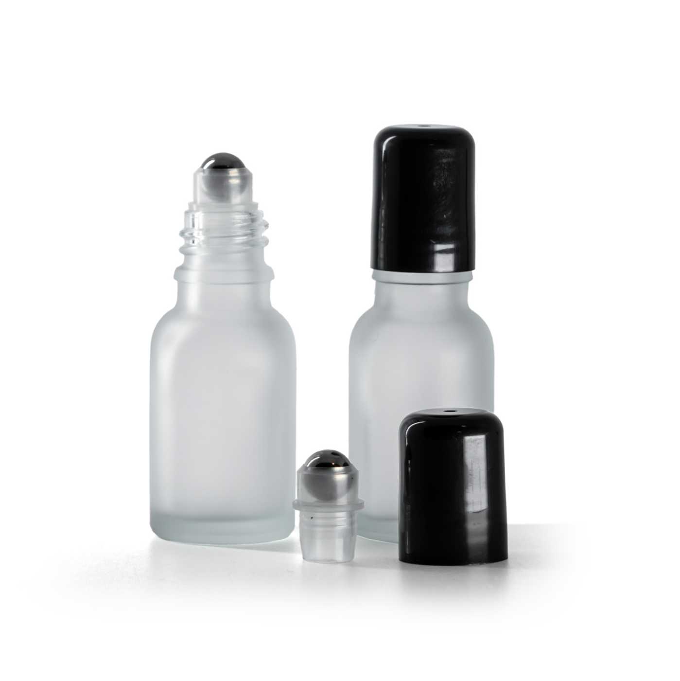 Průhledná matná skleněná lahvička s roll-on aplikátorem, 15 ml