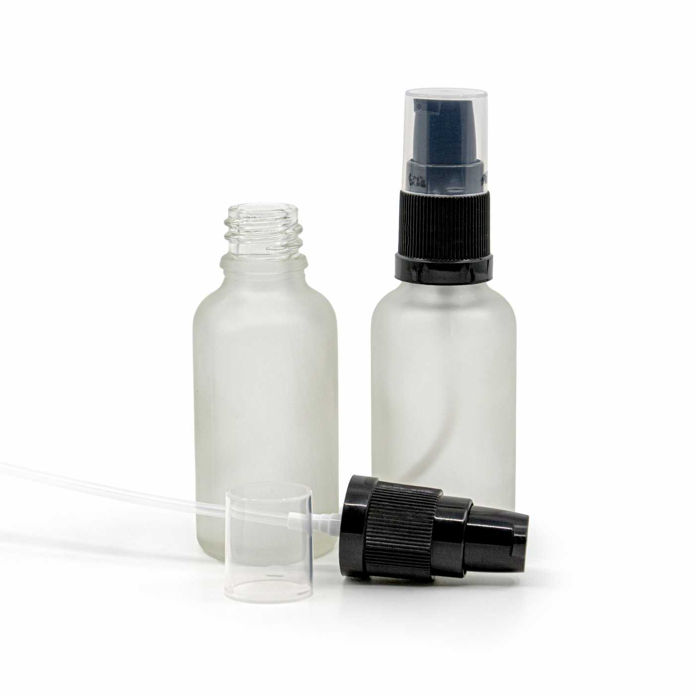 Skleněná lahvička, čirá matná, dávkovač krému, 30 ml