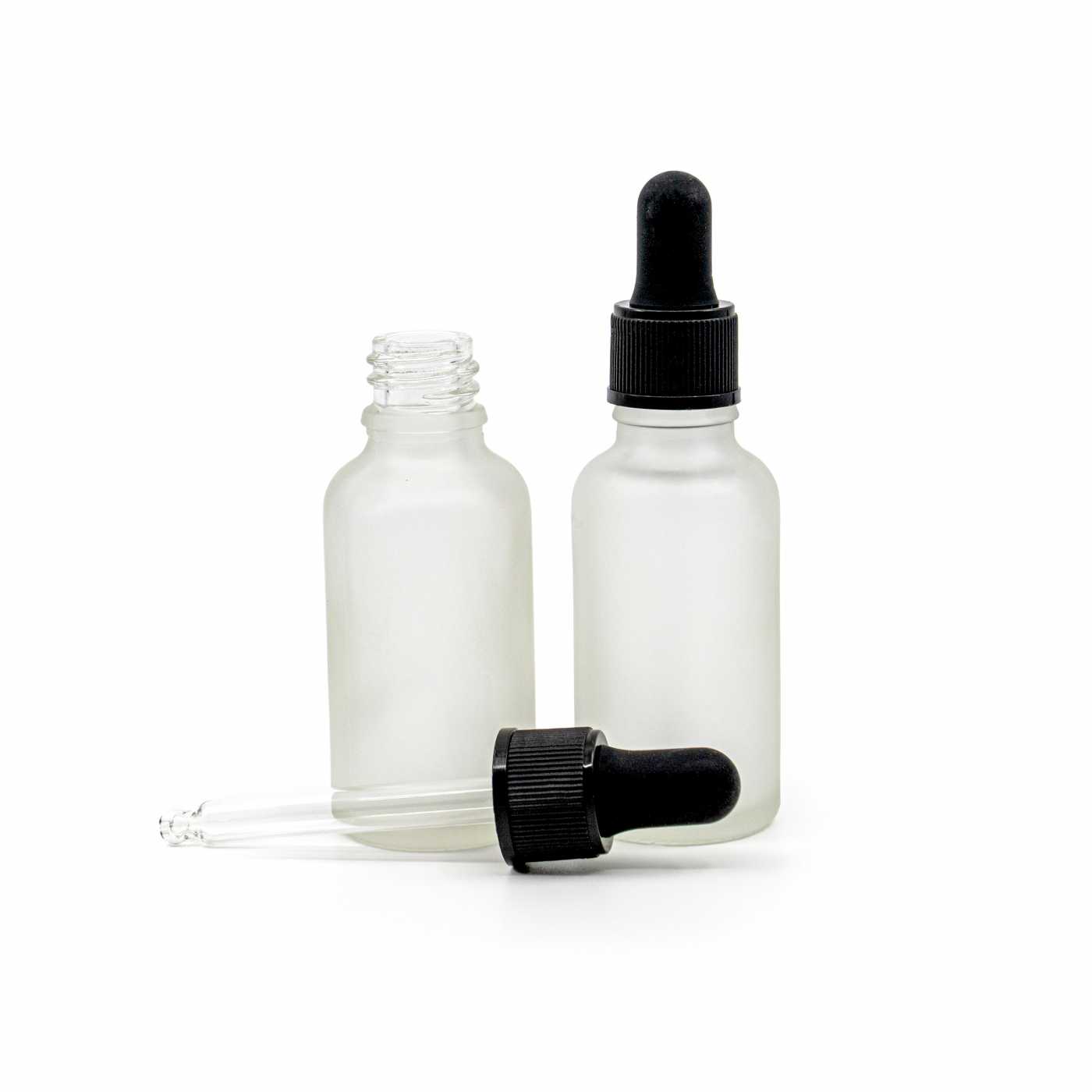 Butelka szklana, przezroczysta mleczna, matowy czarny kroplomierz, 30 ml