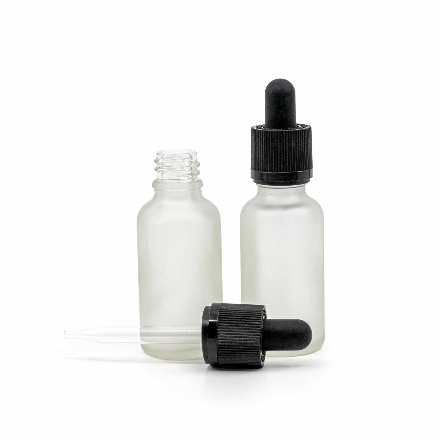 Átlátszó matt üvegpalack cseppentős, garanciazáras kupakkal, 30 ml