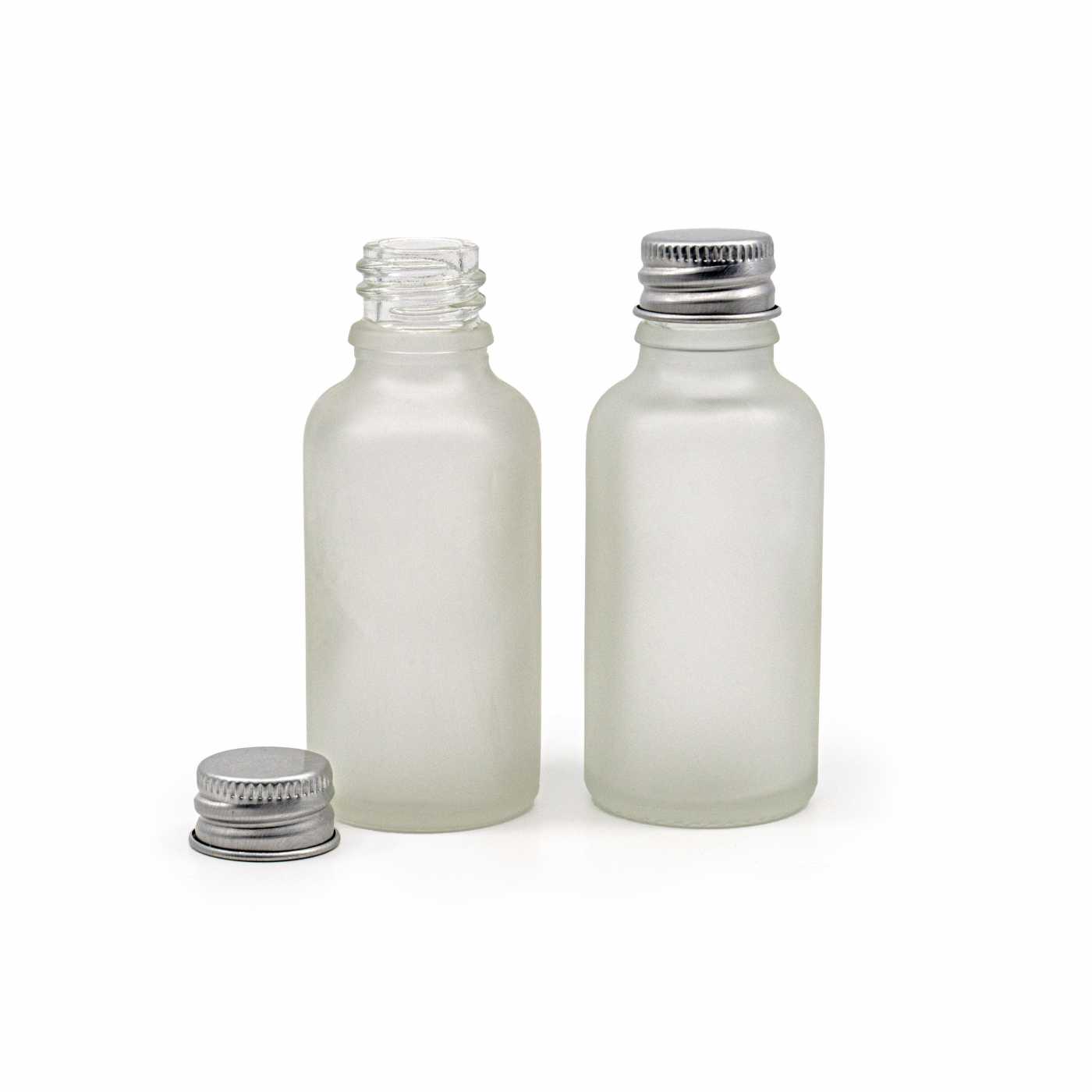 Butelka szklana, przezroczysta mleczna, nakrętka aluminiowa, 30 ml