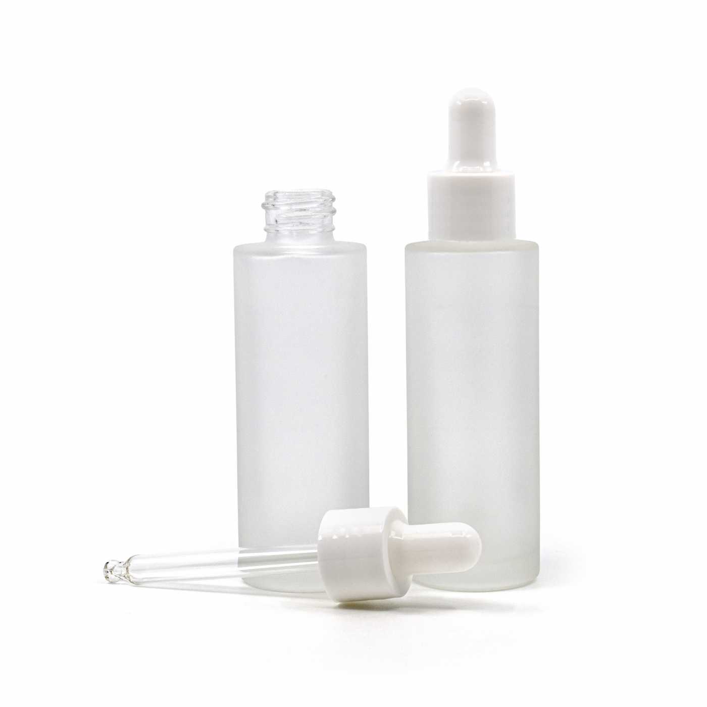 Flacone in vetro satinato, alto, contagocce bianco lucido, 30 ml