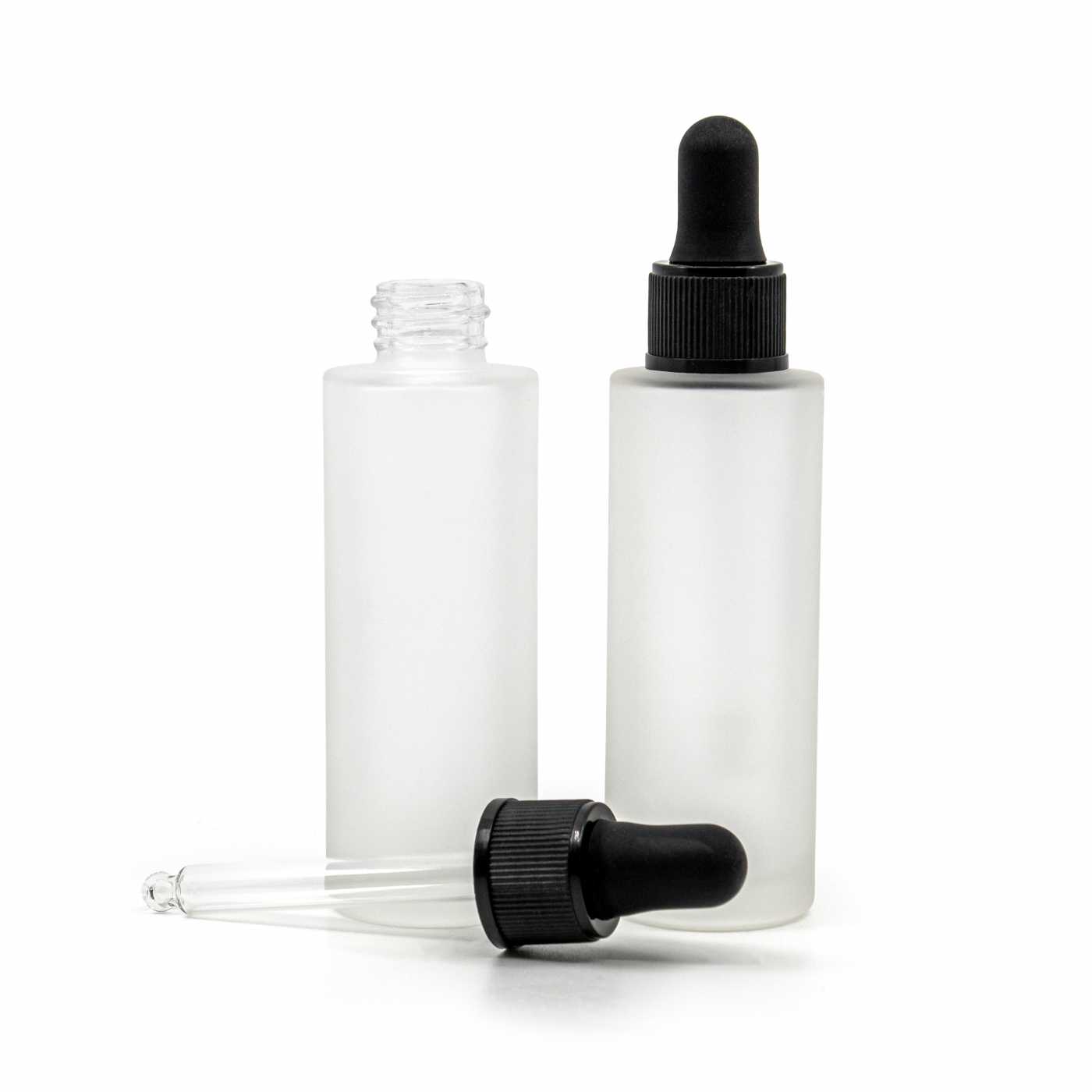 Butelka szklana, matowa, wysoka, czarny kroplomierz, 30 ml