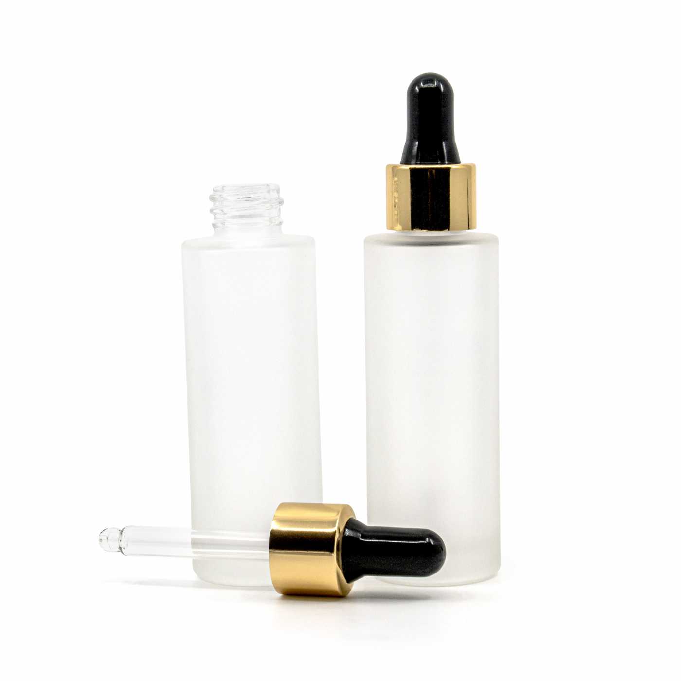 Butelka szklana, matowa, wysoka, czarno-złoty kroplomierz, 30 ml