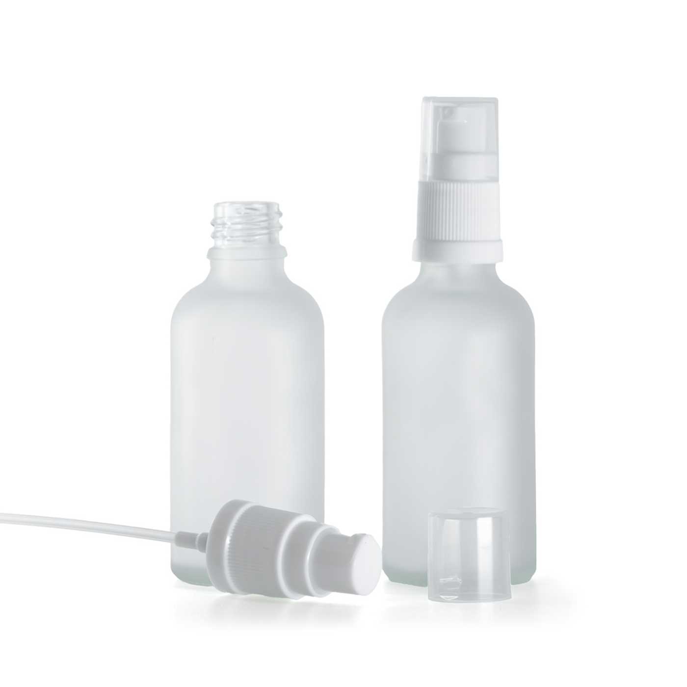 Flacon en verre givré transparent avec pompe blanche, 50 ml