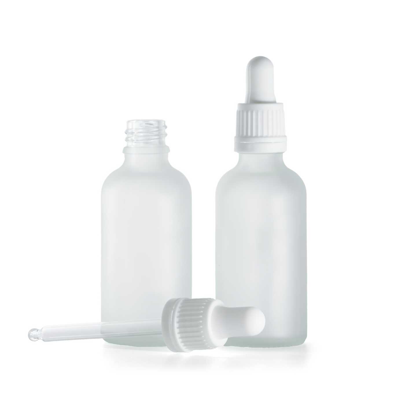 Sklenená fľaška, priehľadná mliečna, biele kvapátko, 50 ml