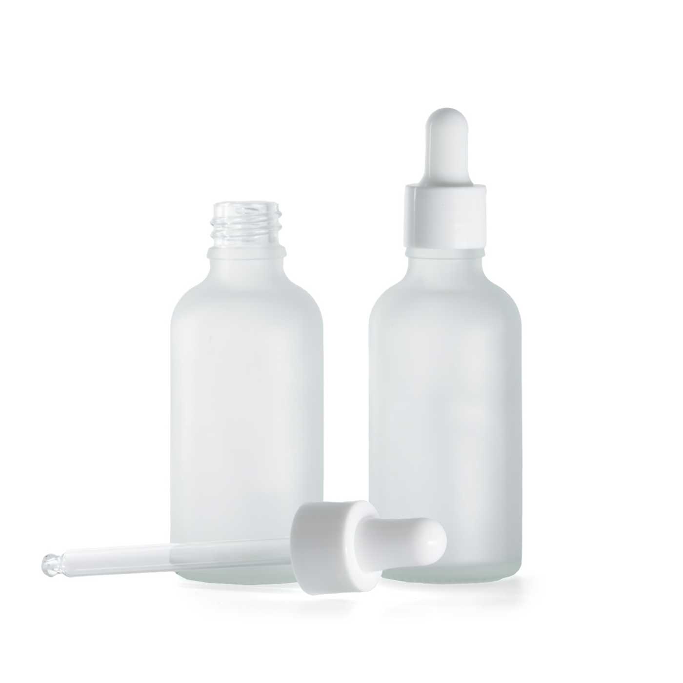 Sklenená fľaška, priehľadná mliečna, biele lesklé kvapátko, 50 ml