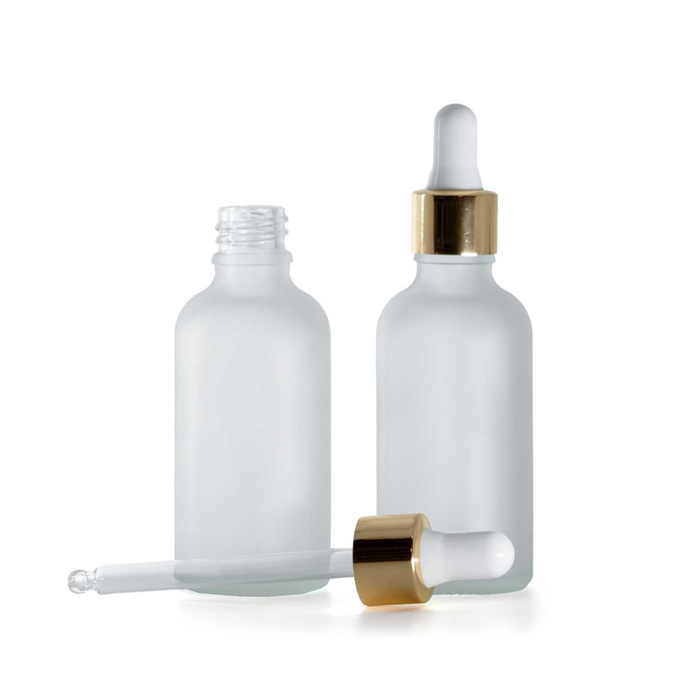 Sklenená fľaška, priehľadná mliečna, bielo-zlaté kvapátko, 50 ml