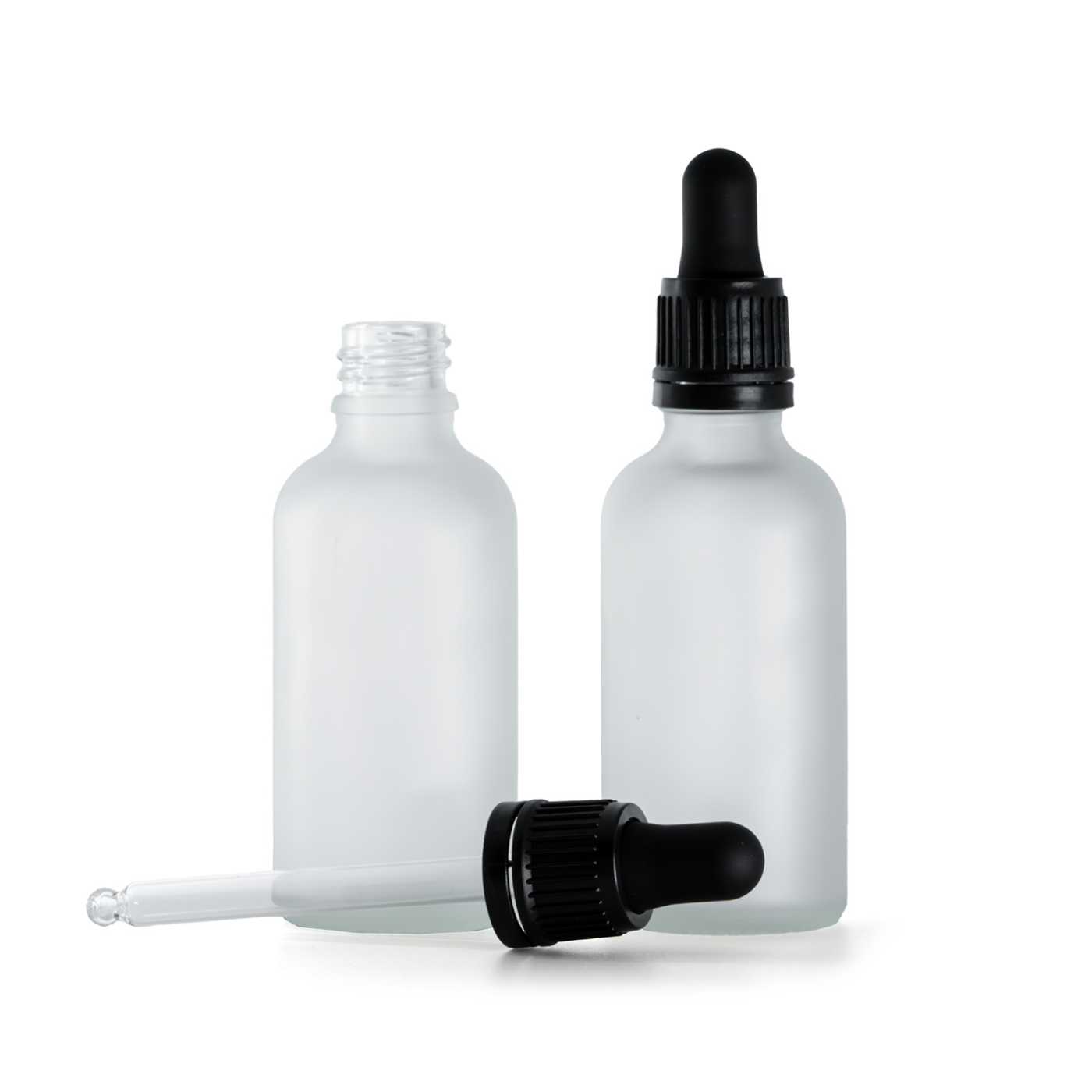 Butelka szklana, przezroczysta mleczna, czarny kroplomierz, 50 ml