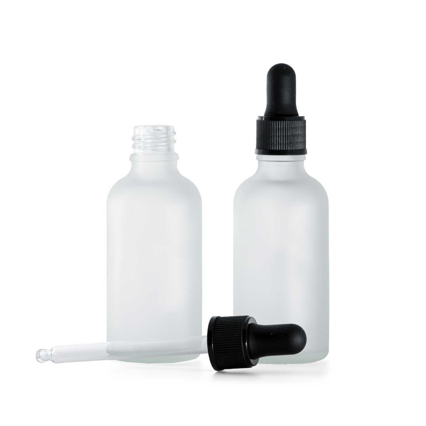 Butelka szklana, przezroczysta mleczna, matowy czarny kroplomierz, 50 ml