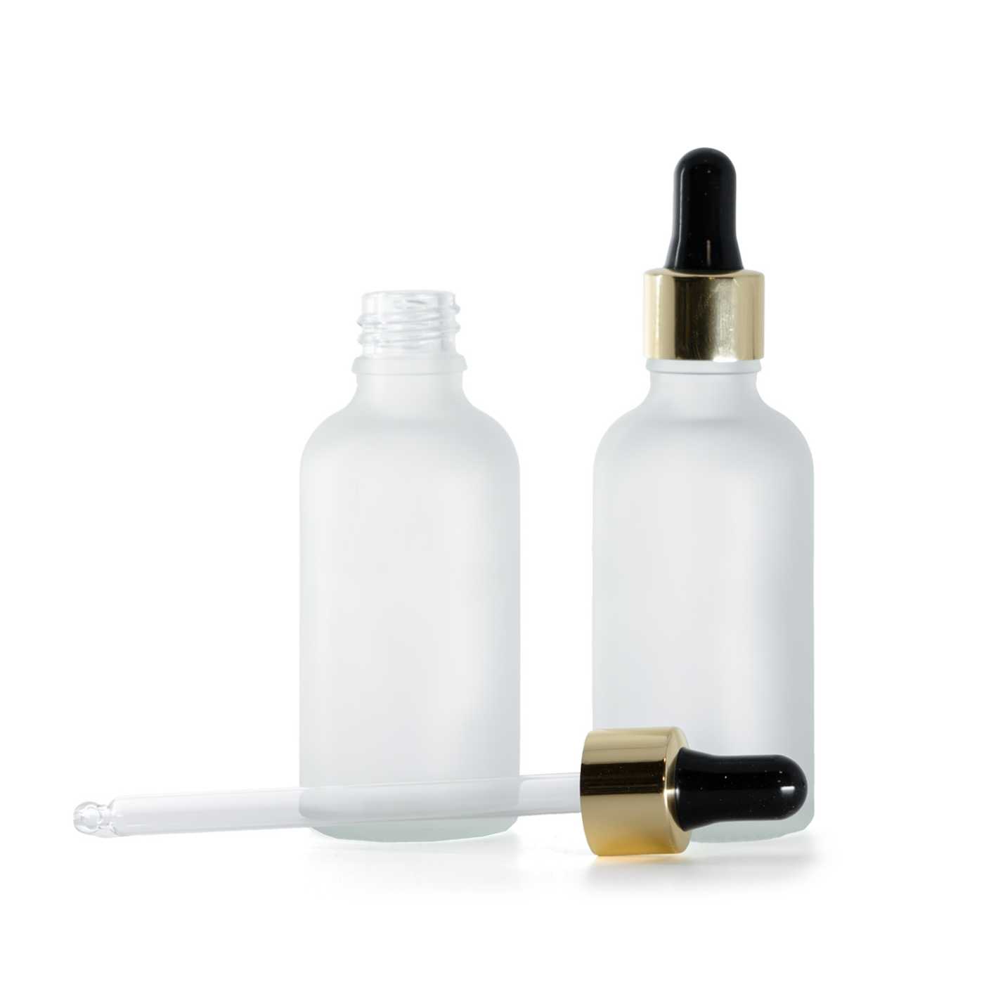 Butelka szklana, przezroczysta mleczna, czarno-złoty kroplomierz, 50 ml