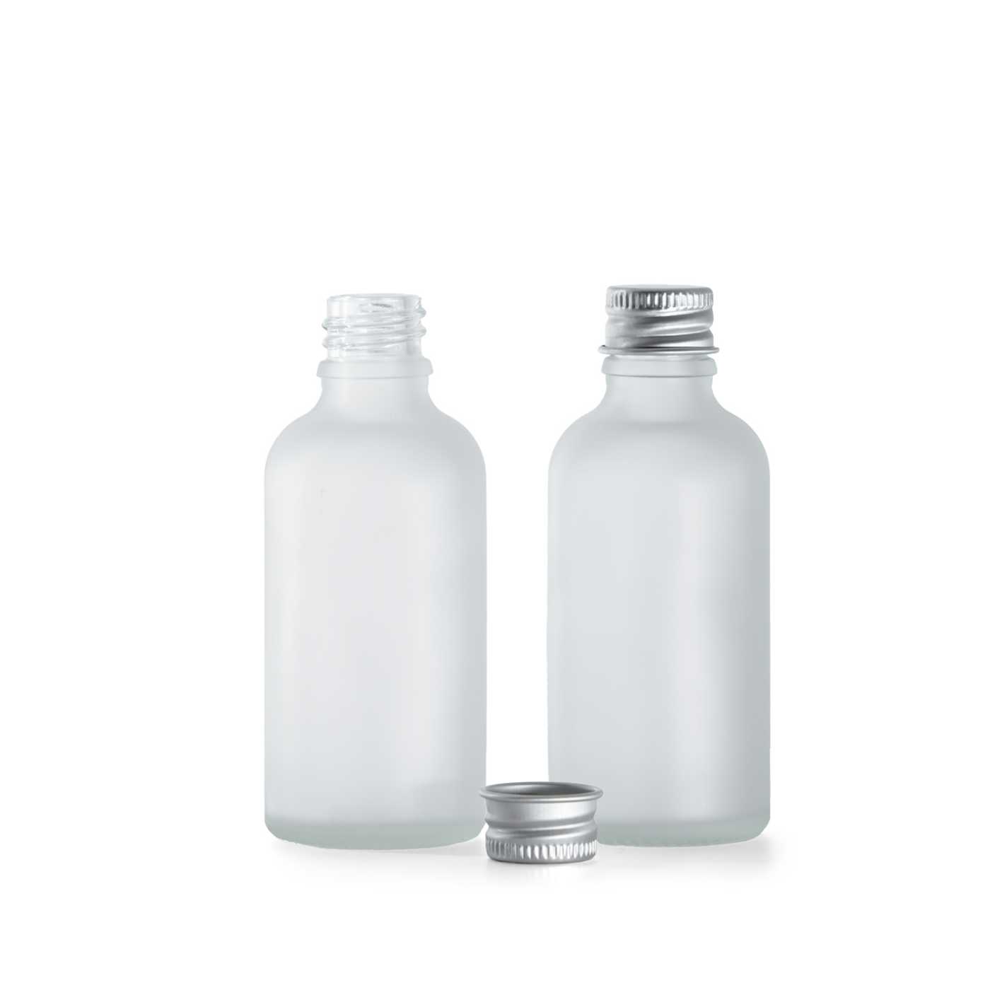 Butelka szklana, przezroczysta mleczna, nakrętka aluminiowa, 50 ml