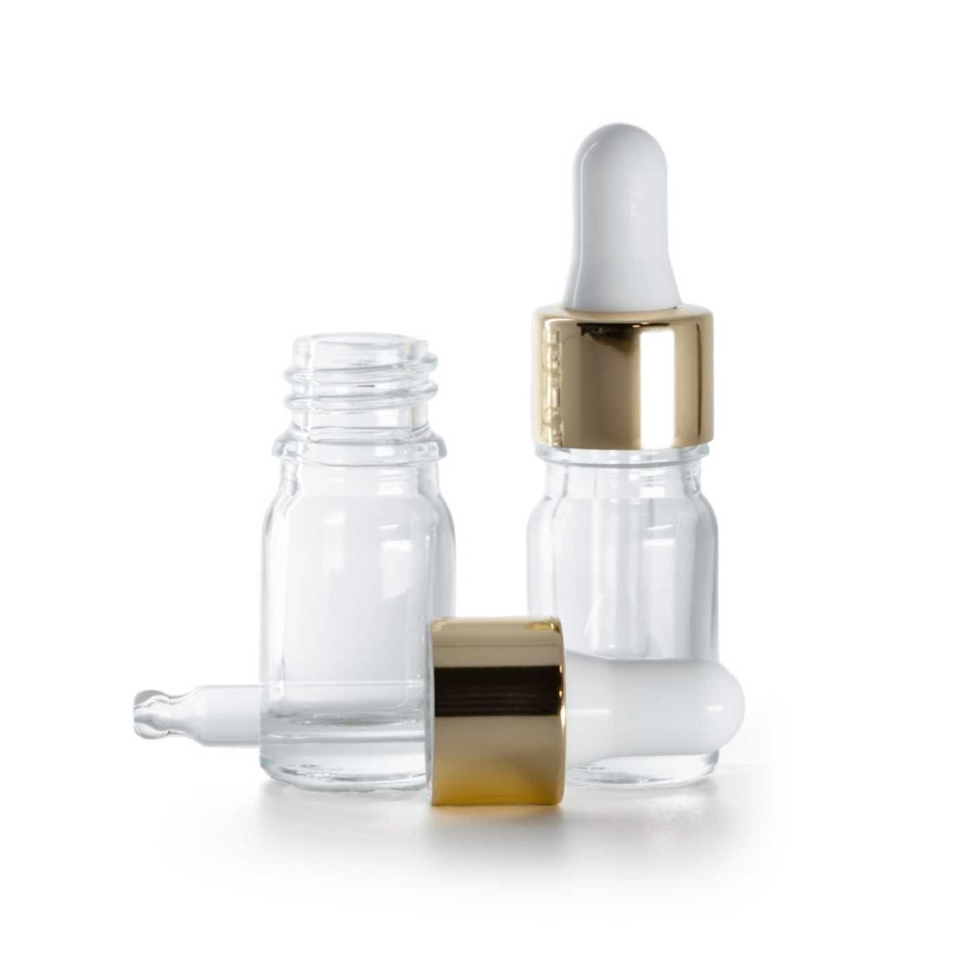 Sklenená fľaška, priehľadná, bielo-zlaté kvapátko, 5 ml