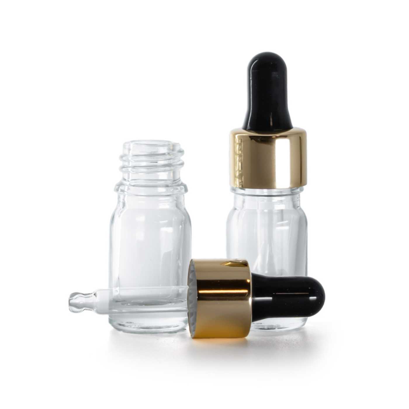 Frasco de vidrio, transparente, cuentagotas negro dorado, 5 ml