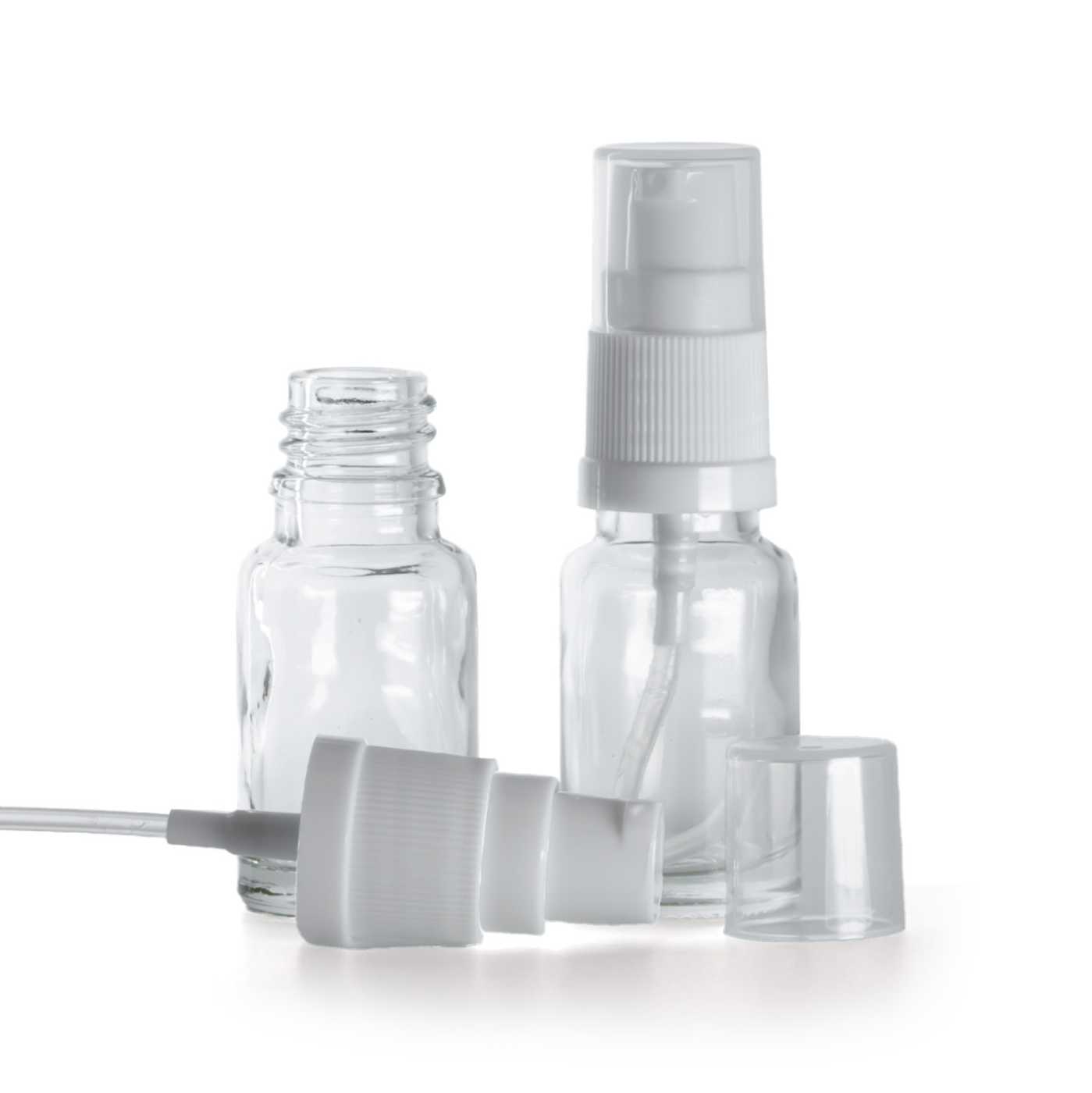 Flacon en verre transparent avec pompe blanche, 10 ml