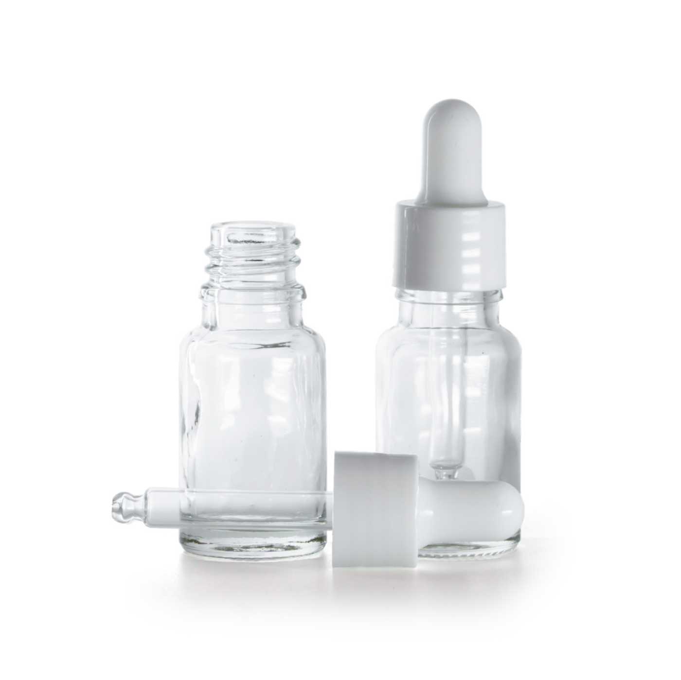 Flacon en verre transparent avec compte-gouttes blanc brillant 10 ml