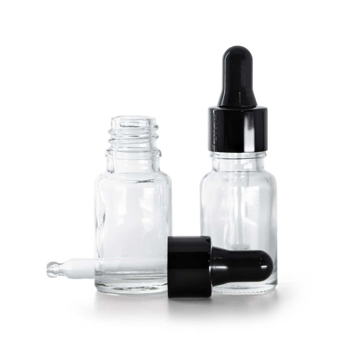 Flacon en verre transparent avec compte-gouttes noir brillant, 10 ml