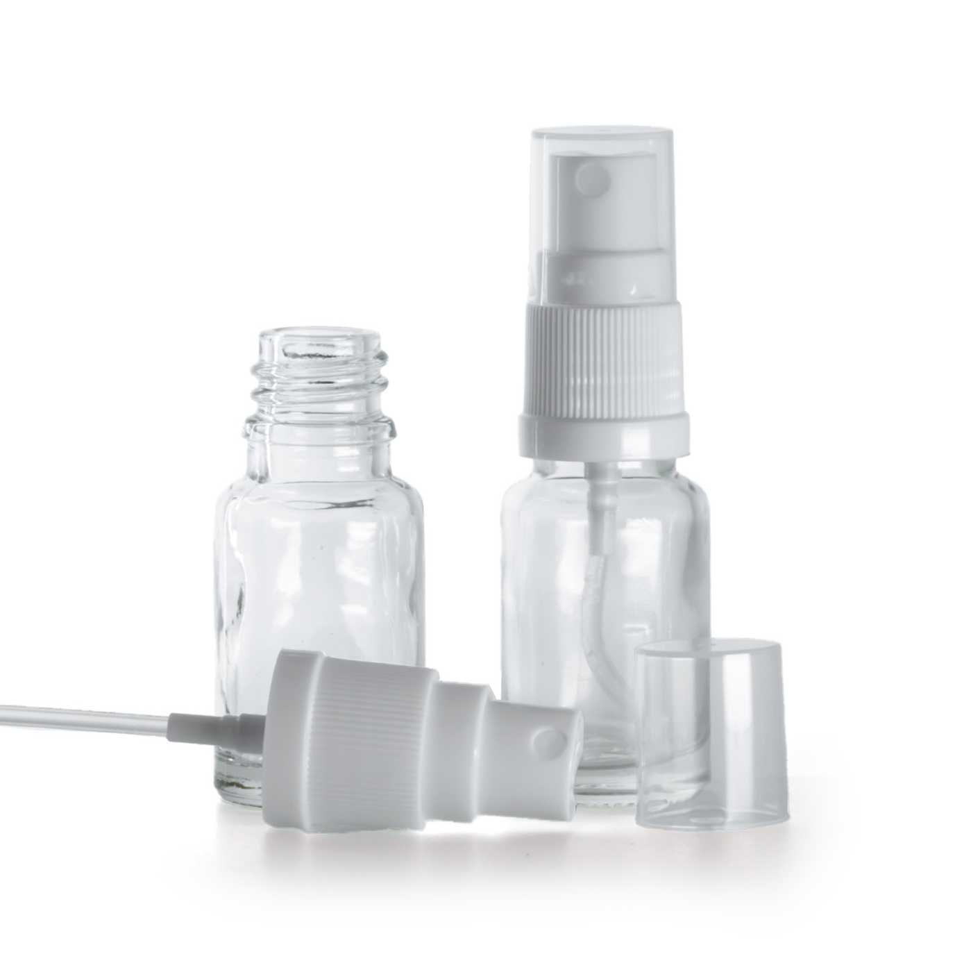Flacon en verre transparent avec pompe spray blanche 10 ml