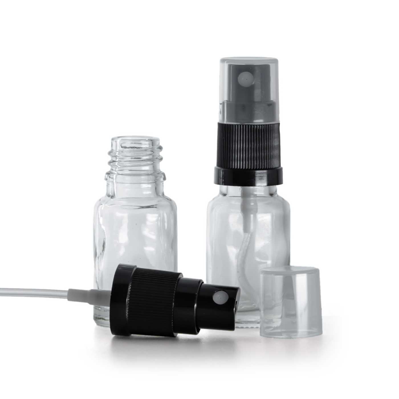 Flacon en verre transparent avec vaporisateur noir 10 ml