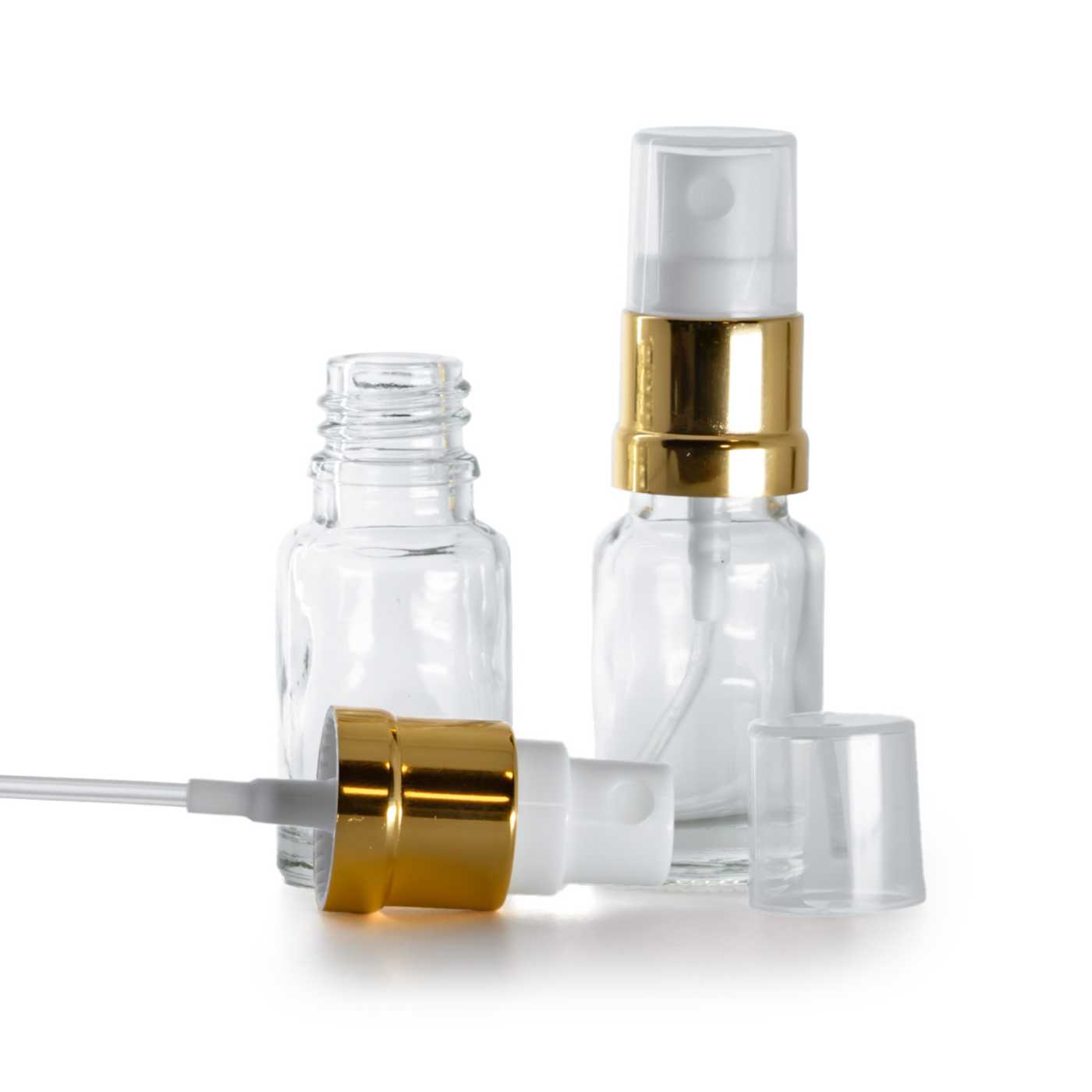 Flacon en verre transparent avec pompe spray blanc or brillant 10 ml