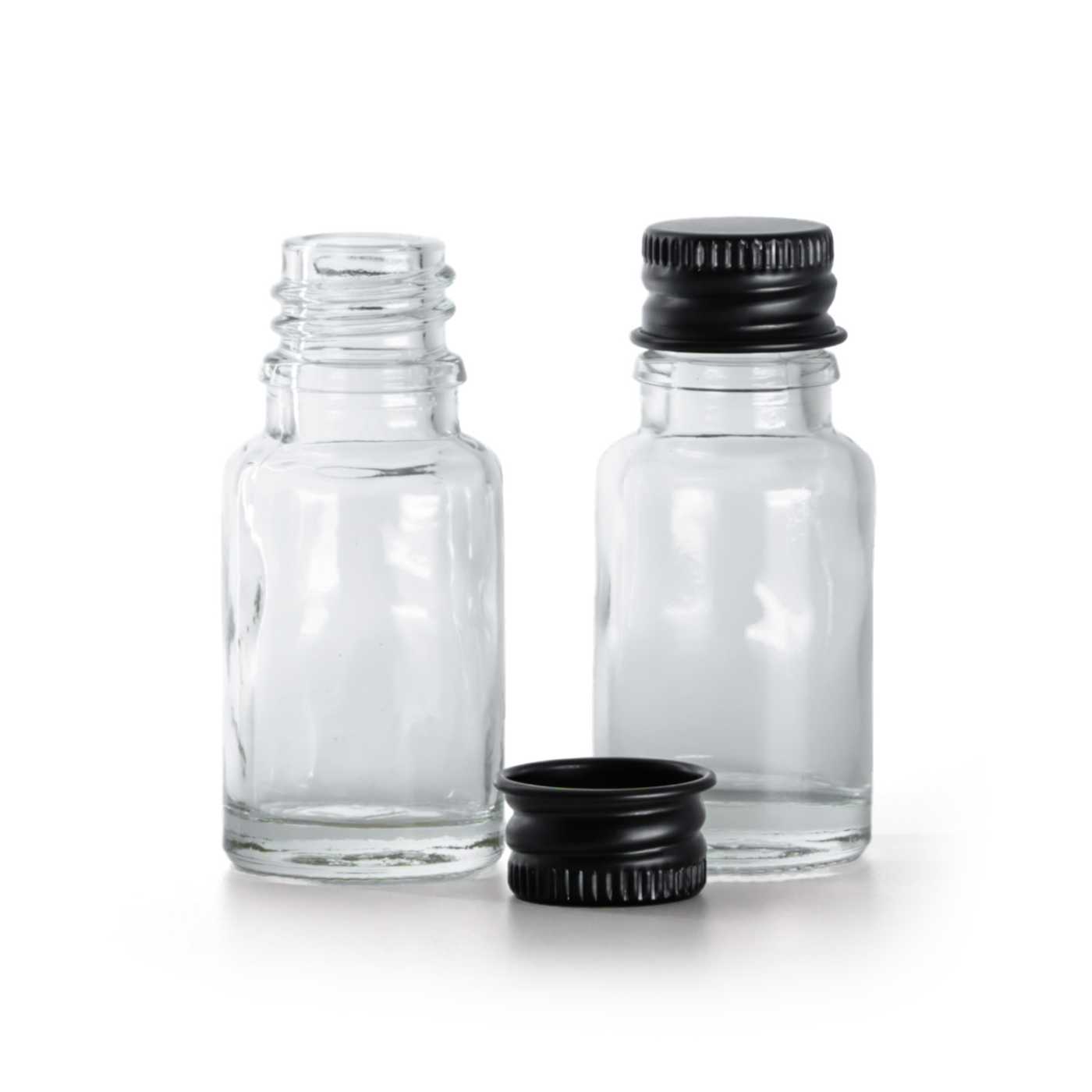 Flacon en verre transparent avec capsule en aluminium noir 10 ml
