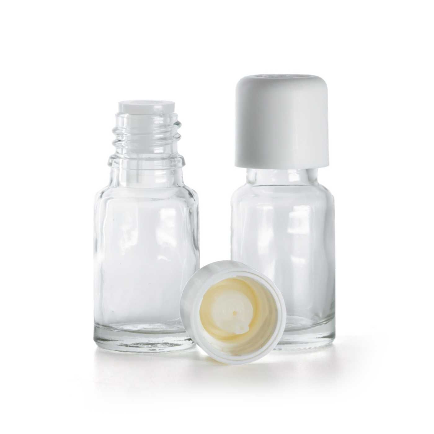 Flacon en verre transparent, bouchon de sécurité blanc avec compte-gouttes, 10 ml