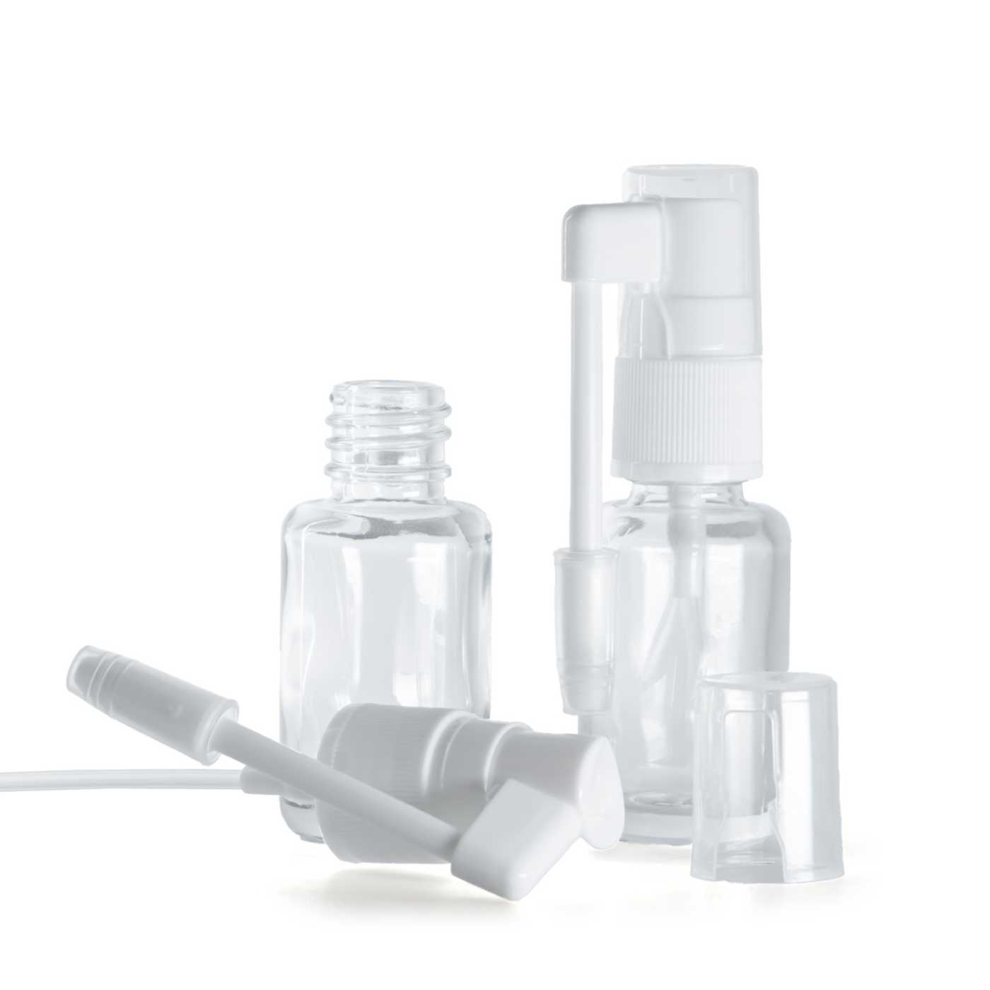 Butelka szklana apteczna, przezroczysta, okrągła, spray do gardła, 12 ml