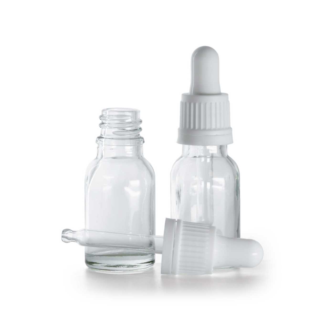 Butelka szklana, przezroczysta, biały kroplomierz, 15 ml