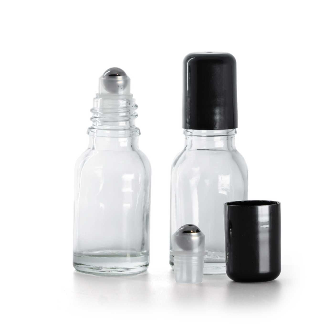 Botella de vidrio, transparente, roll-on, 15 ml