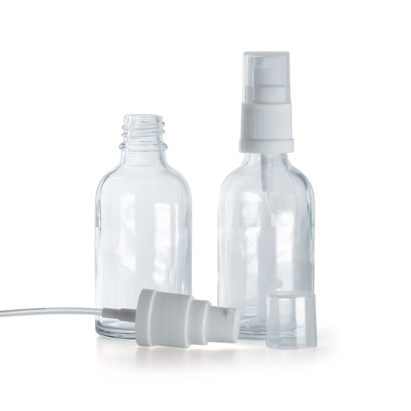 Flacon en verre transparent, pompe lotion blanche, 30 ml