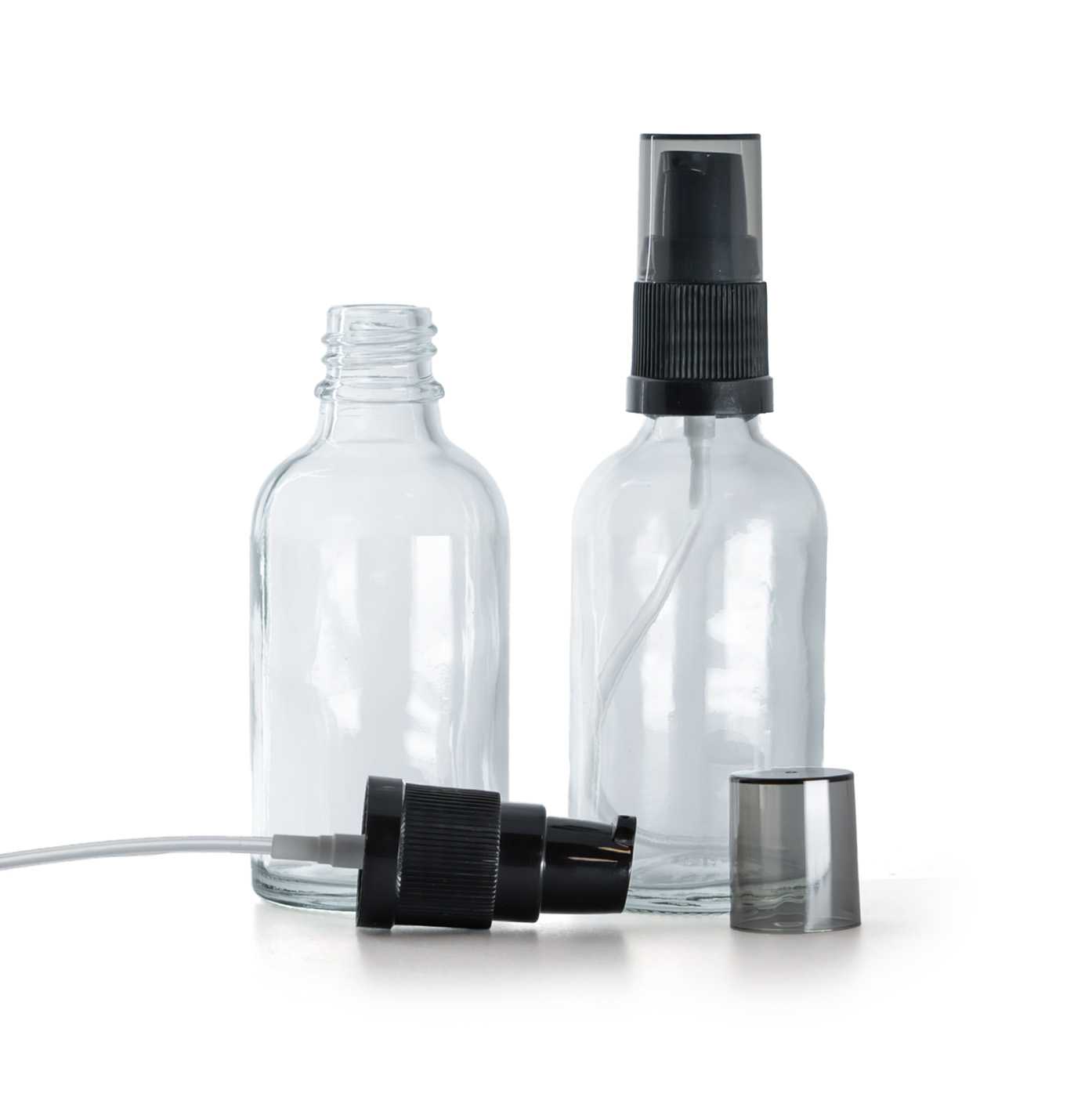 Sklenená fľaška, priehľadná, dávkovač krémov s dymovým krytom, 30 ml