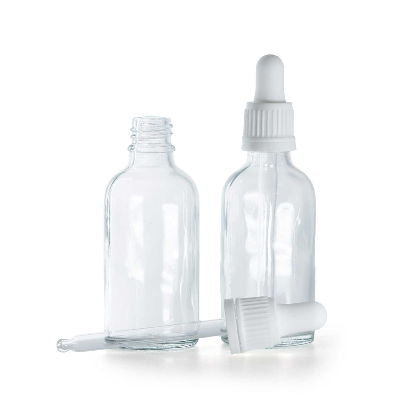 Butelka szklana, przezroczysta, biały kroplomierz, 30 ml