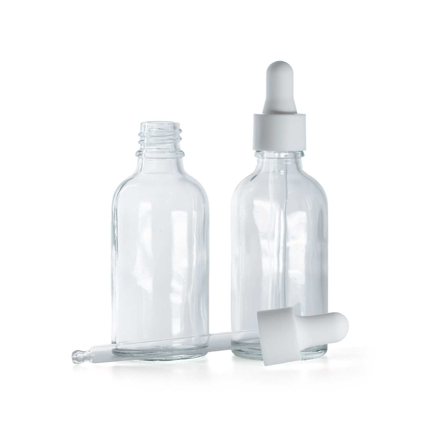 Butelka szklana, przezroczysta, biały matowy gładki kroplomierz, 30 ml