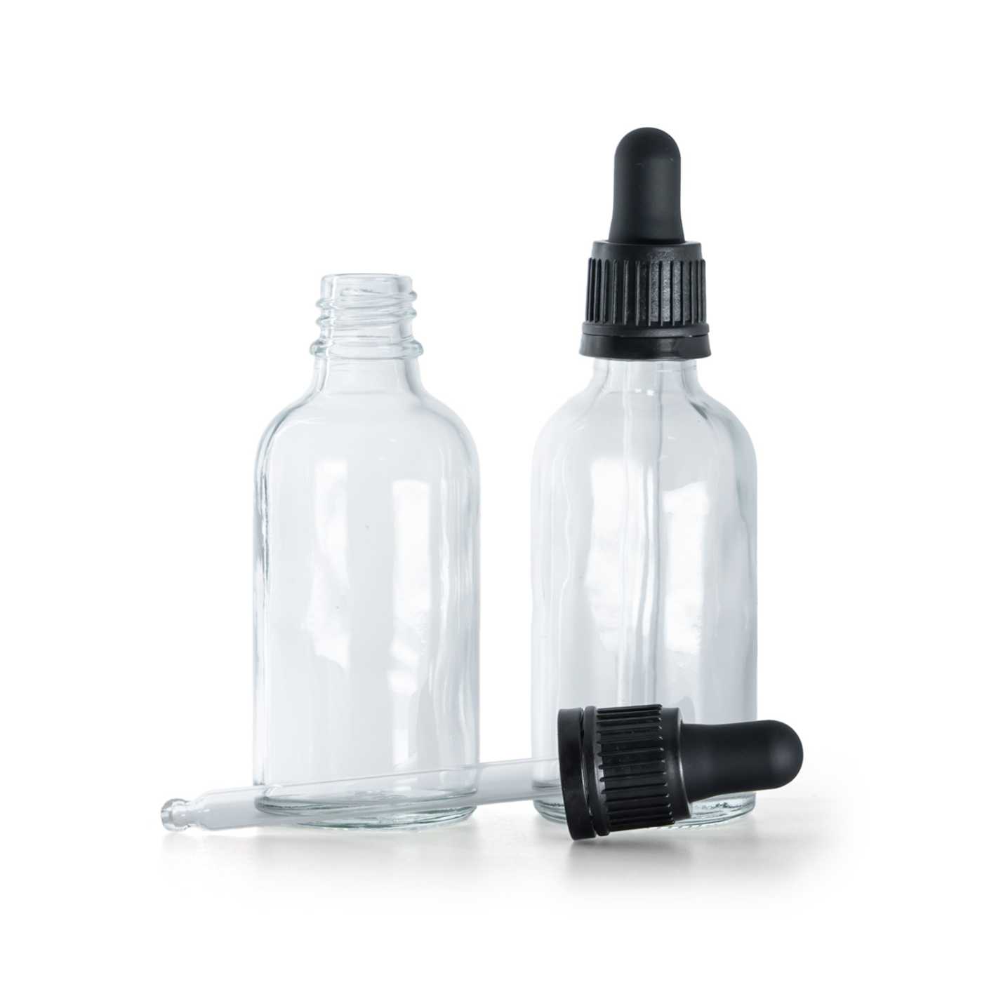 Sklenená liekovka, priehľadná, čierne kvapátko, 30 ml