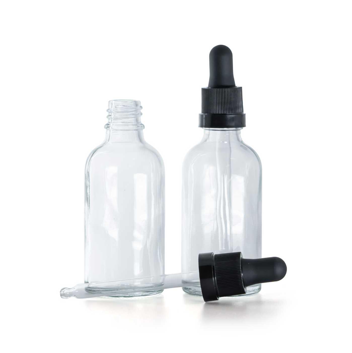 Sklenená fľaška, priehľadná, čierne kvapátko s lesklým prúžkom, 30 ml