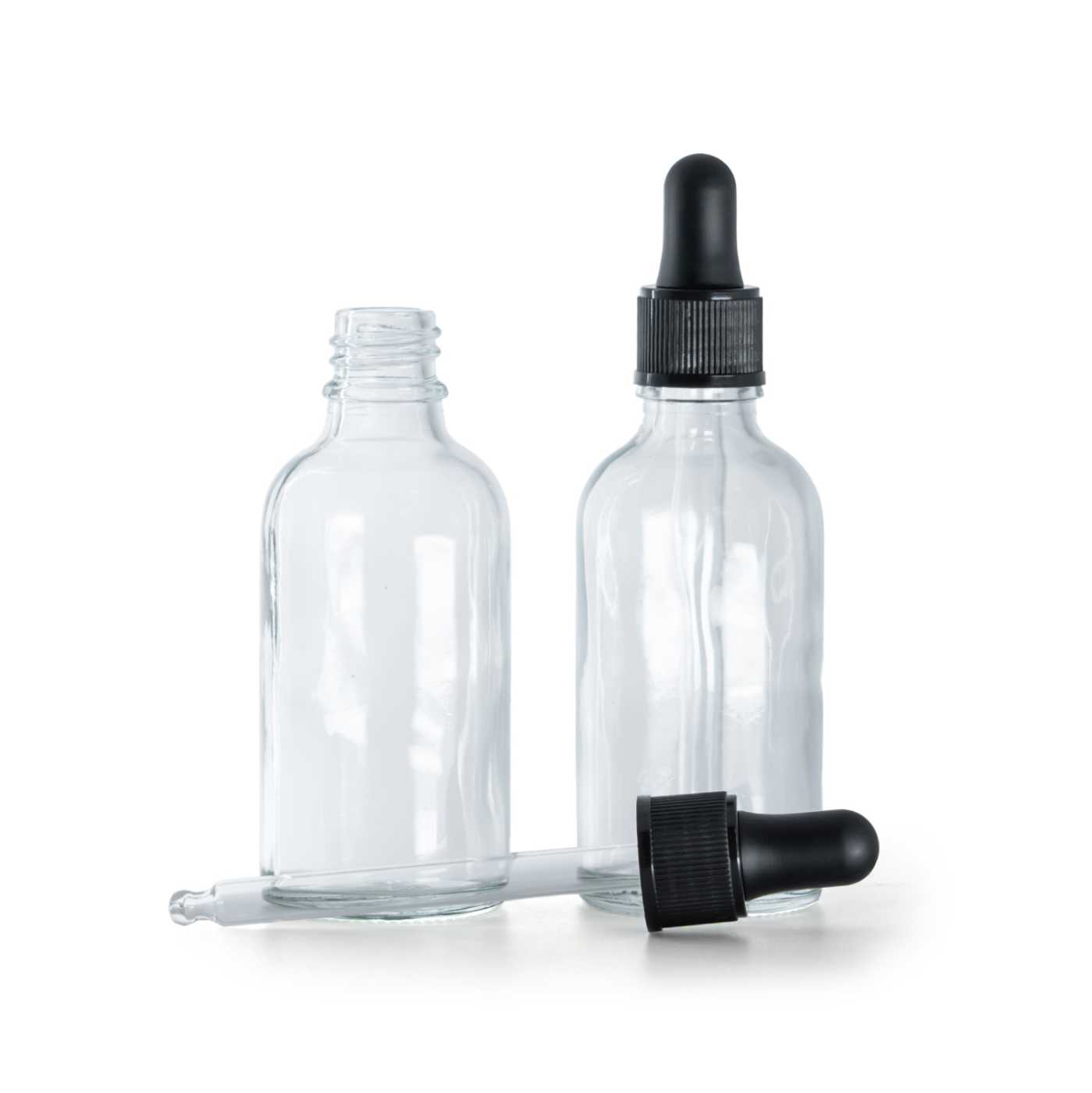 Sklenená fľaška, priehľadná, matné čierne kvapátko, 30 ml