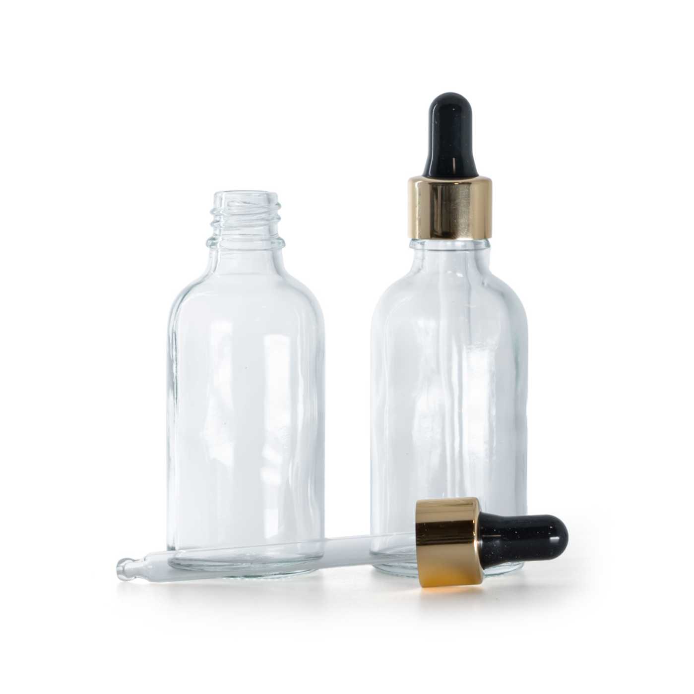 Sklenená fľaška, priehľadná, čierno-zlaté kvapátko, 30 ml