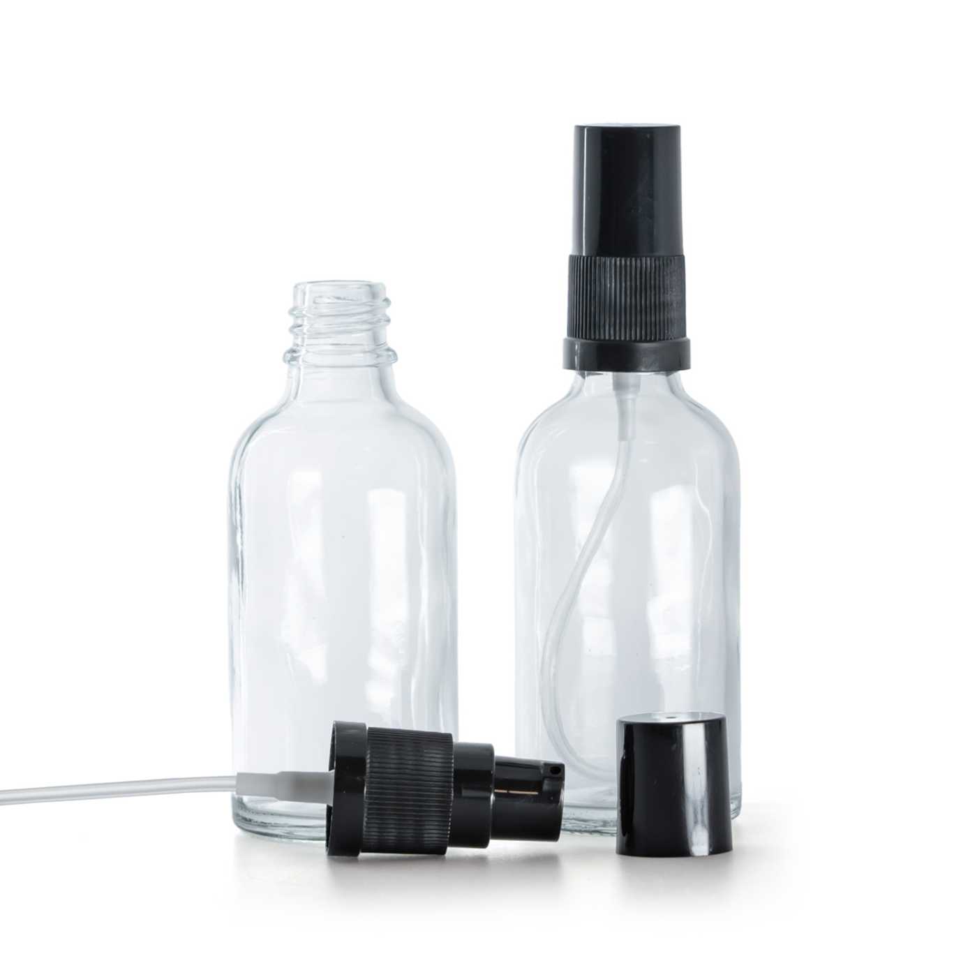 Sklenená fľaška, priehľadná, dávkovač krémov s čiernym vrchom, 50 ml