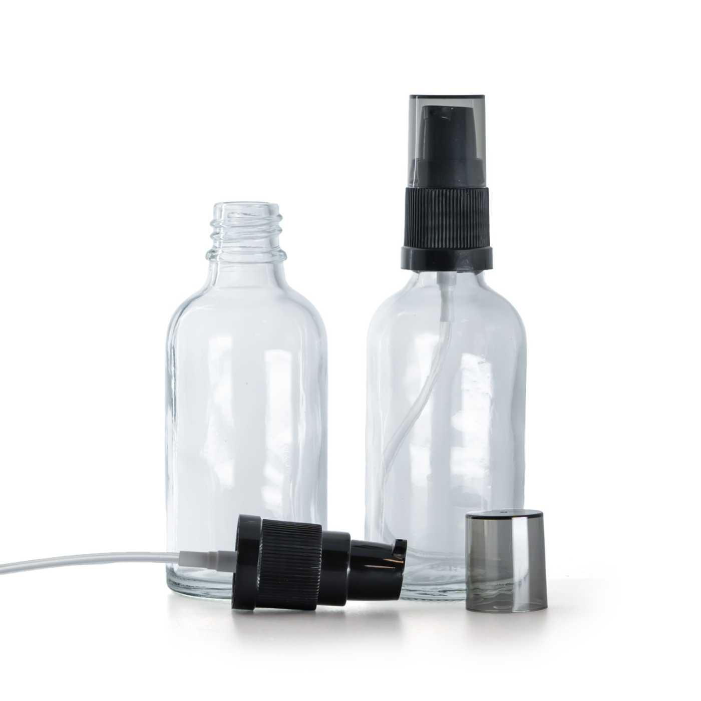 Sklenená fľaška, priehľadná, dávkovač krémov s dymovým krytom, 50 ml