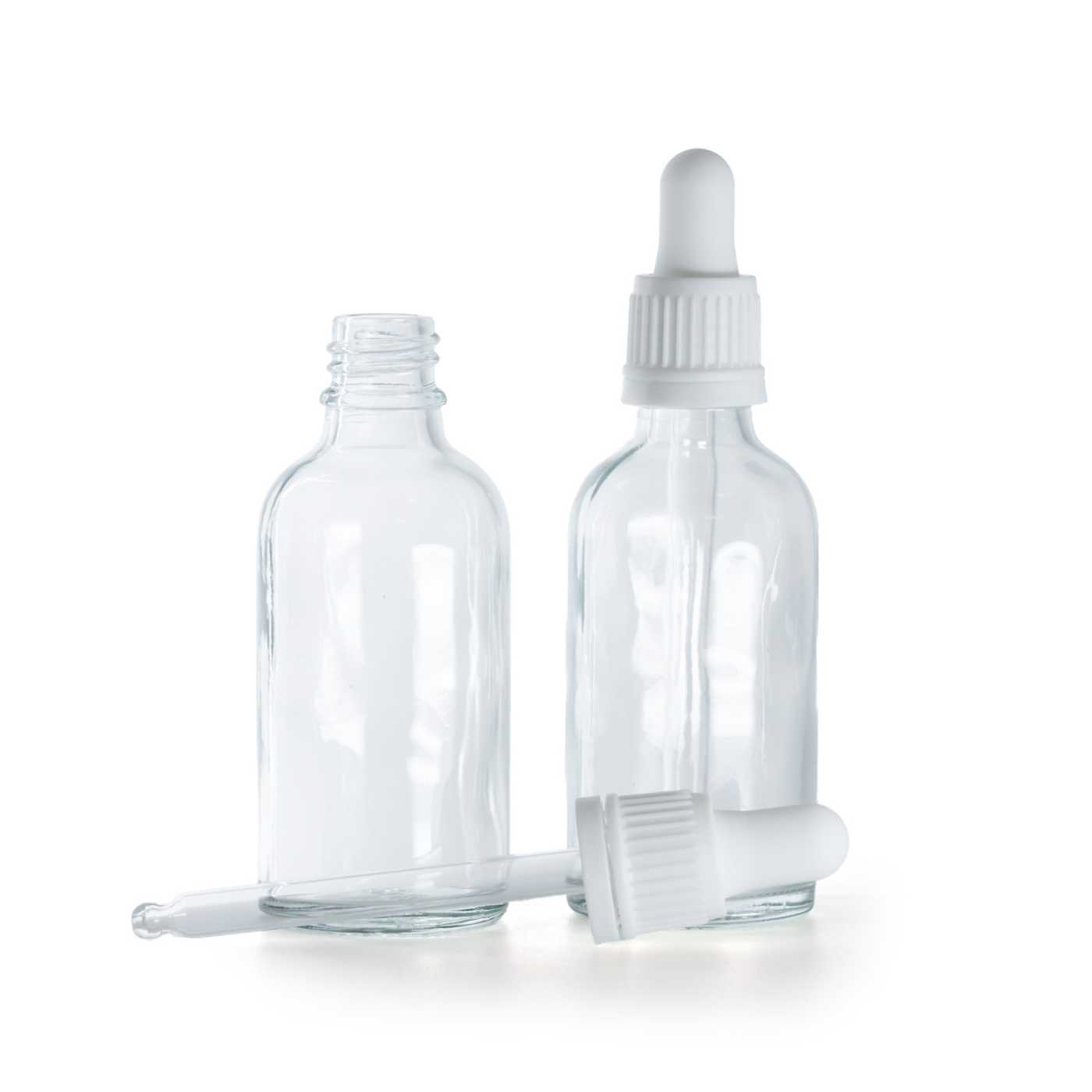 Butelka szklana, przezroczysta, biały kroplomierz, 50 ml