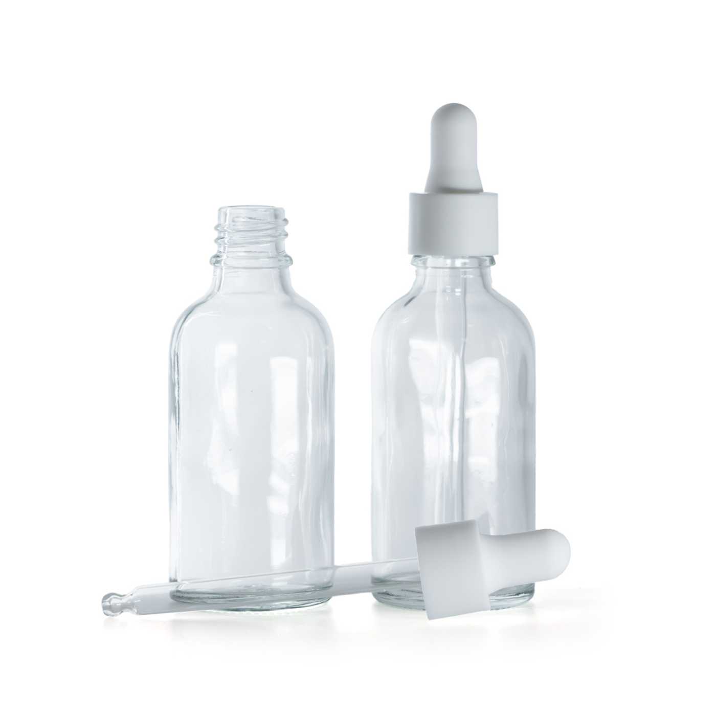 Sklenená fľaška, priehľadná, biele matné hladké kvapátko, 50 ml