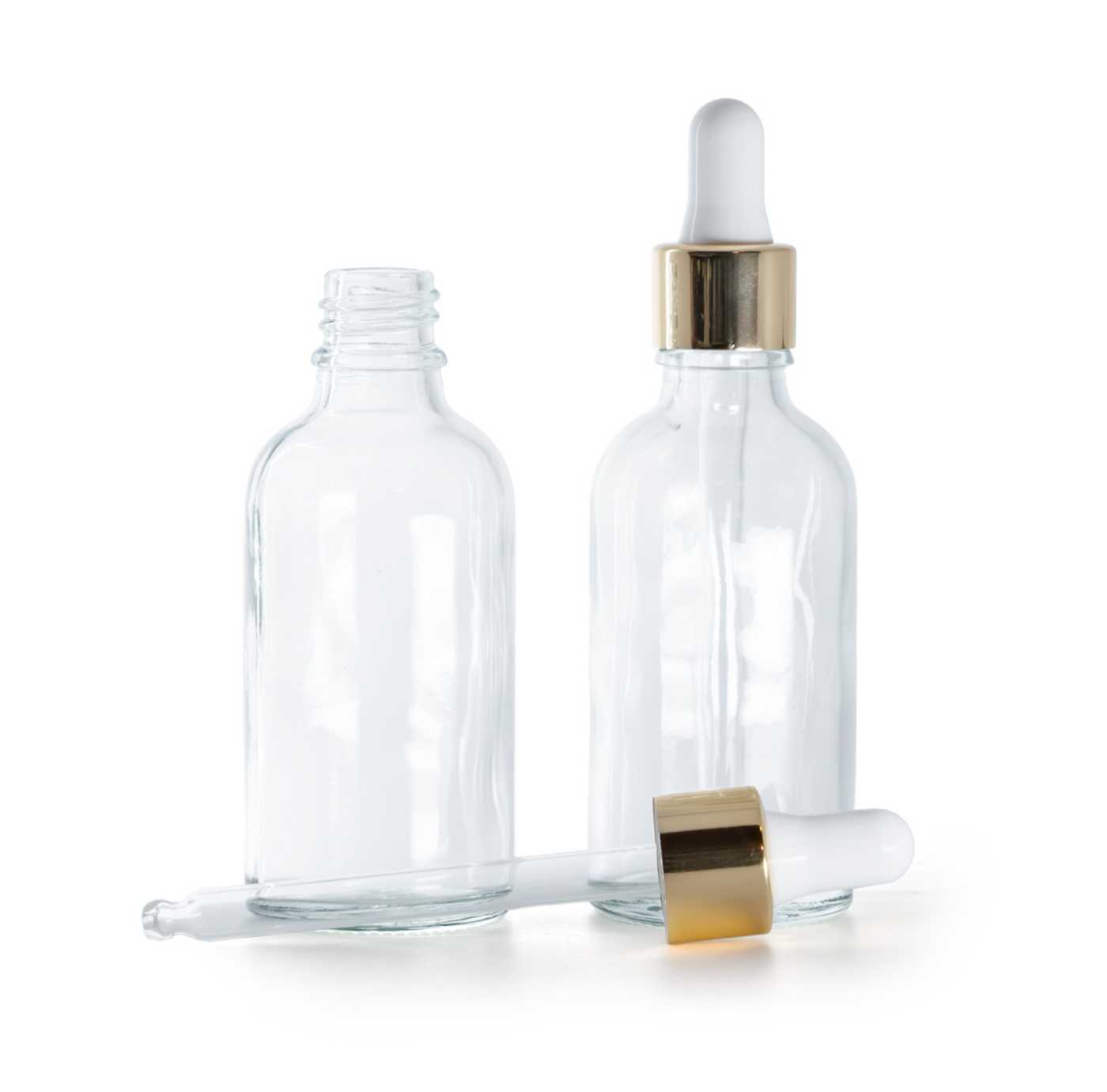 Sklenená fľaška, priehľadná, bielo-zlaté kvapátko, 50 ml