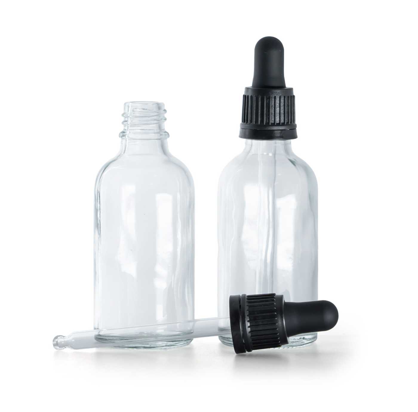 Sklenená fľaška, priehľadná, kvapátko čierne, 50 ml