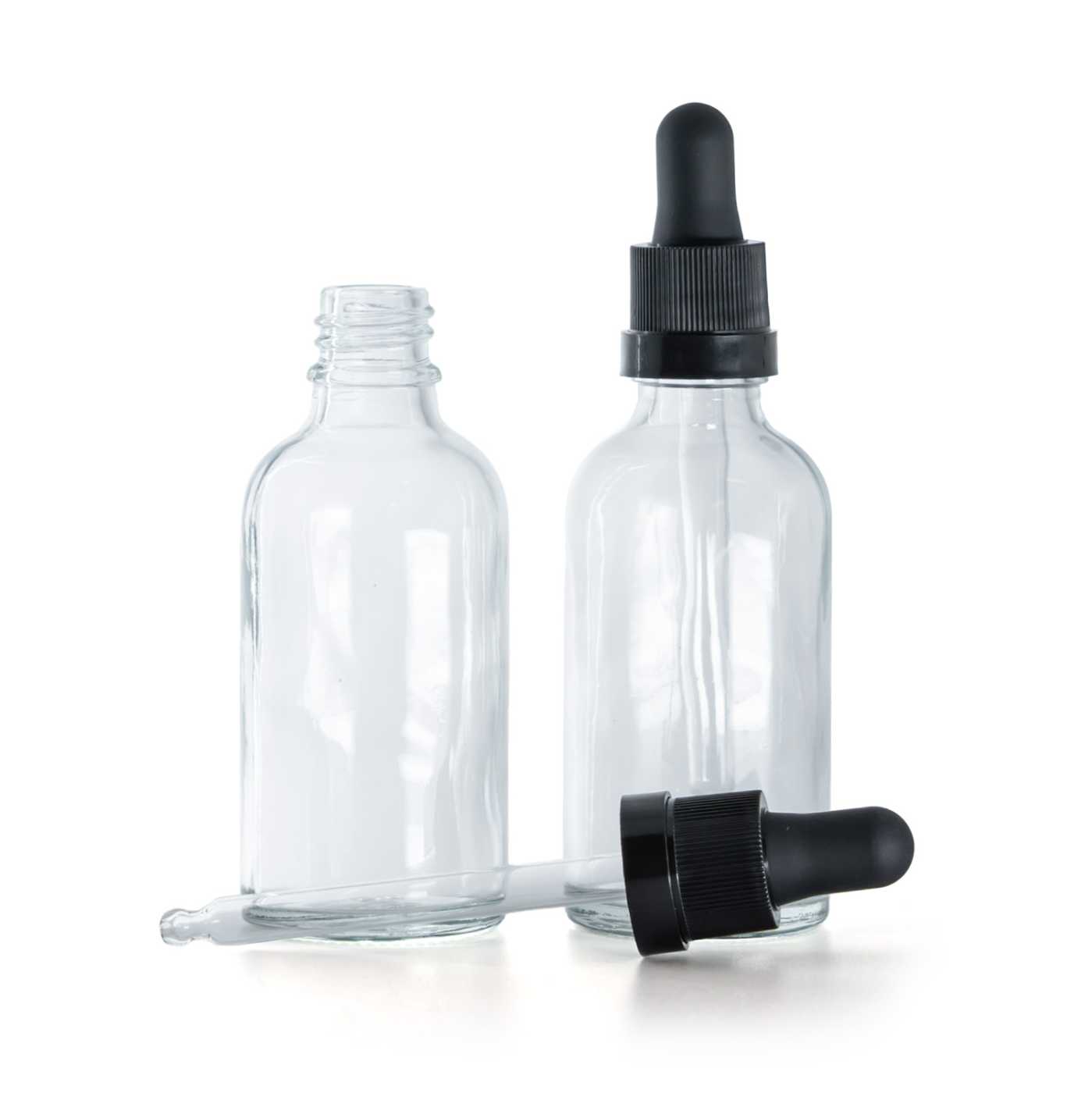 Sklenená fľaška, priehľadná, čierne kvapátko s lesklým prúžkom, 50 ml