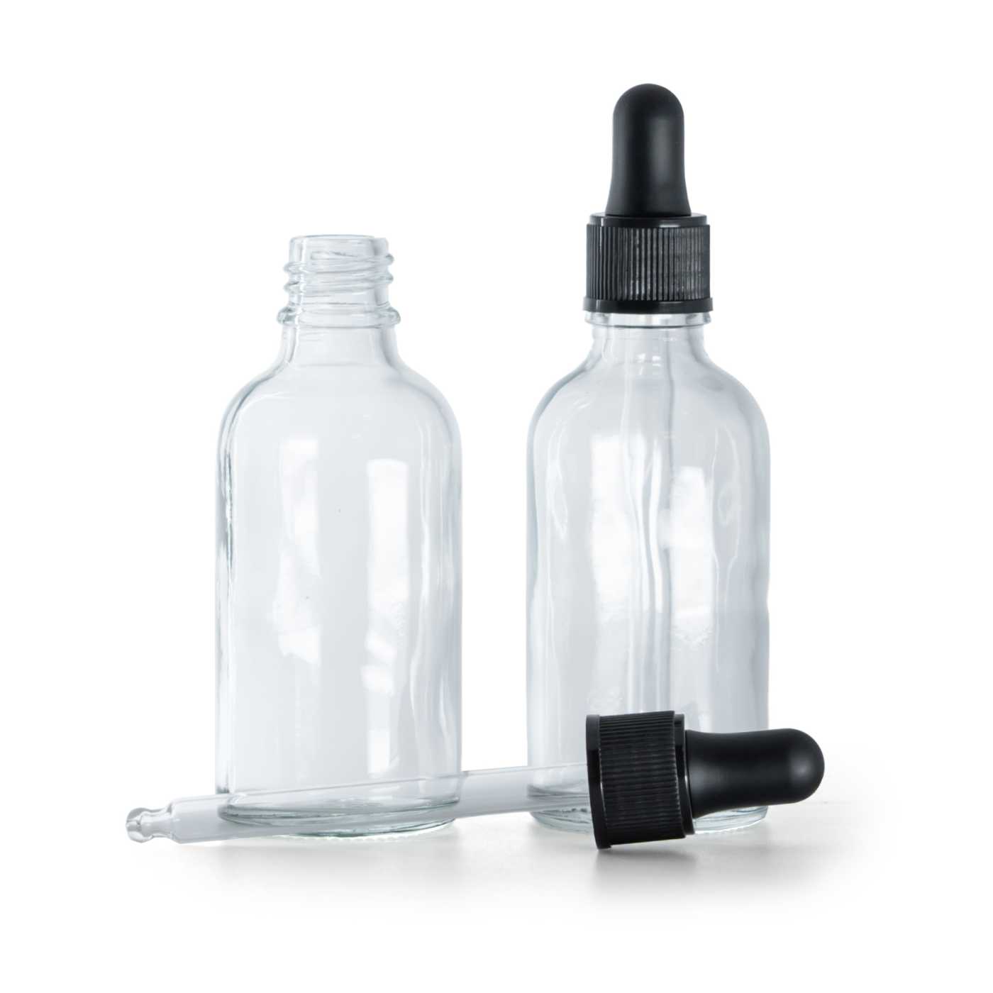 Sklenená fľaška, priehľadná, matné čierne kvapátko, 50 ml